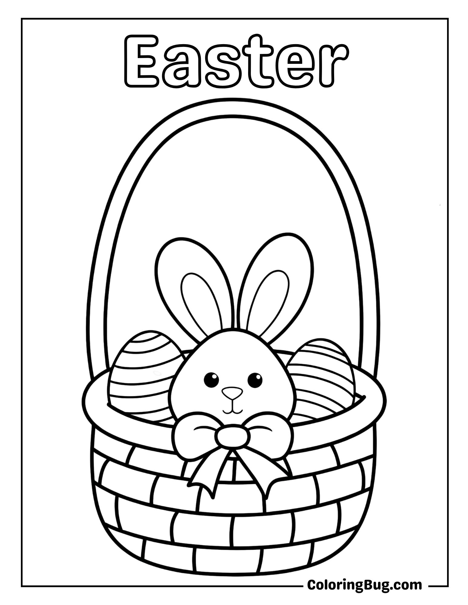 Bunny Peeking Out of Easter Basket Coloring Sheet