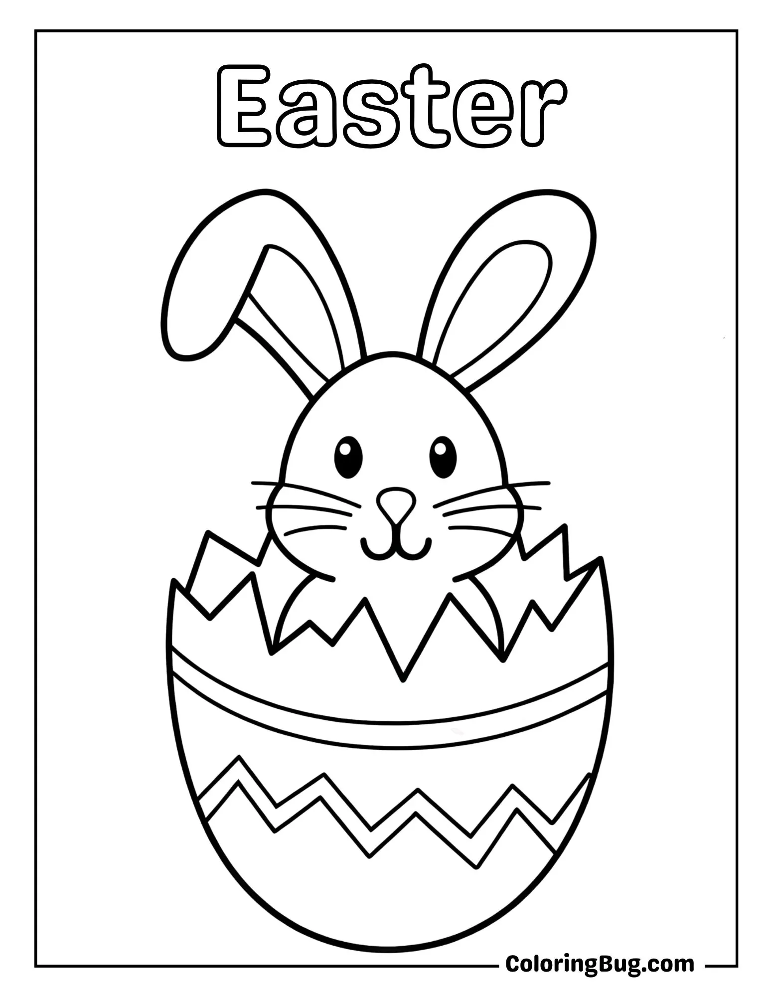 Bunny Popping Out Of The Broken Easter Egg Coloring Sheet