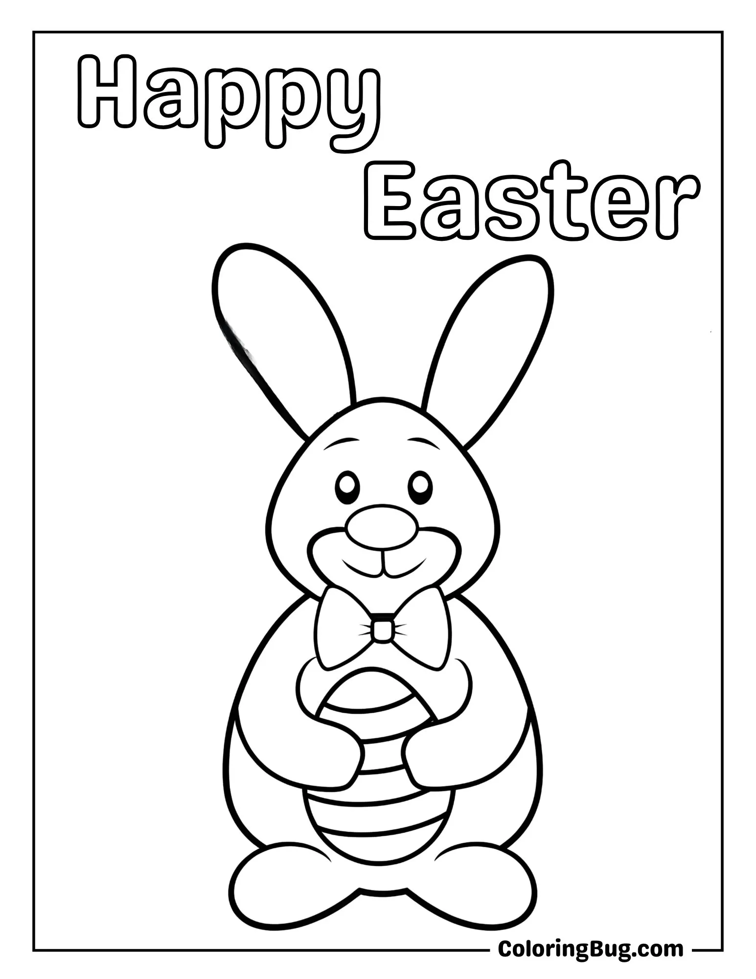 Bunny with a Bow Tie and Holding an Easter Egg Coloring Sheet