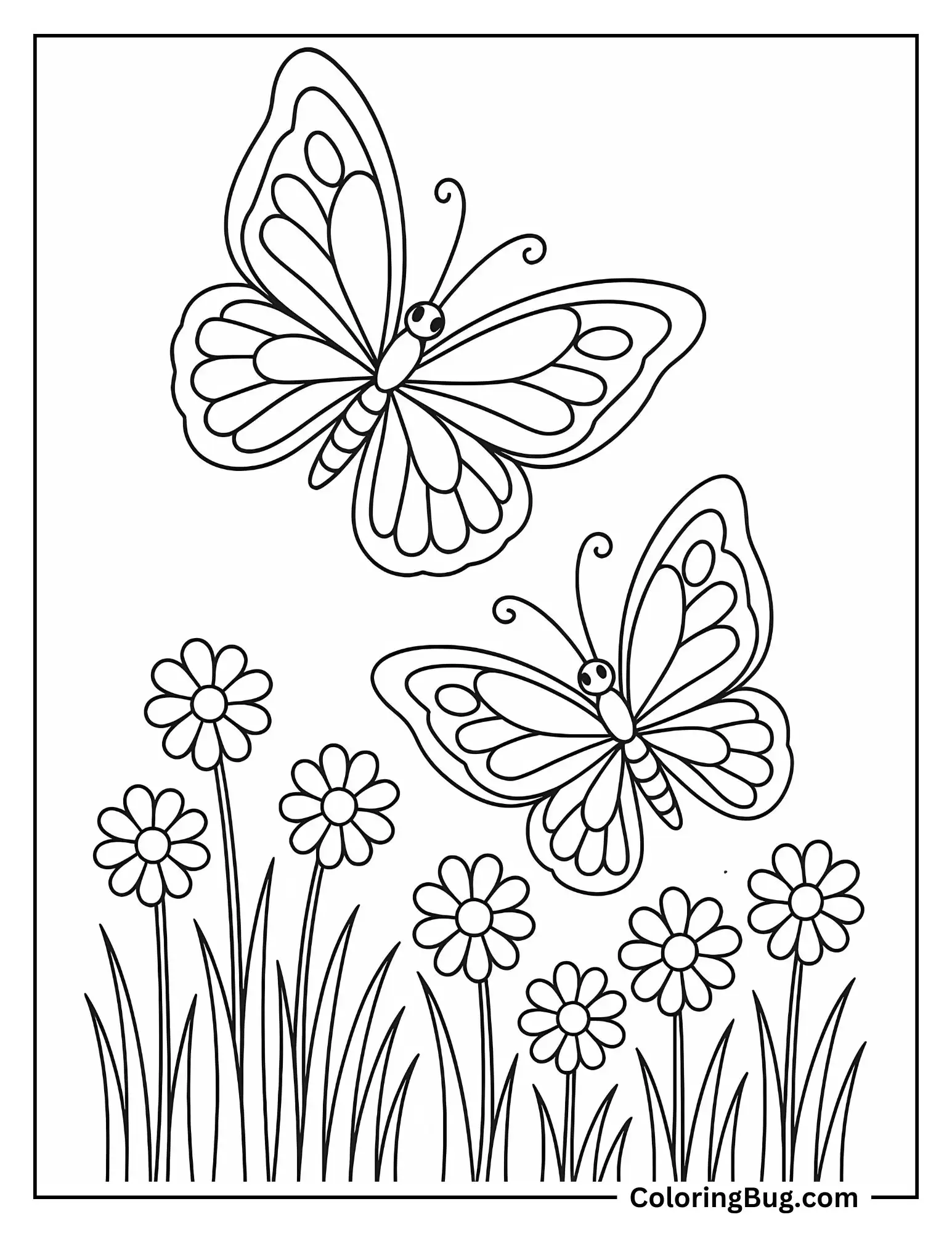 Butterflies Chasing Each Other in a Flower Meadow Coloring sheet