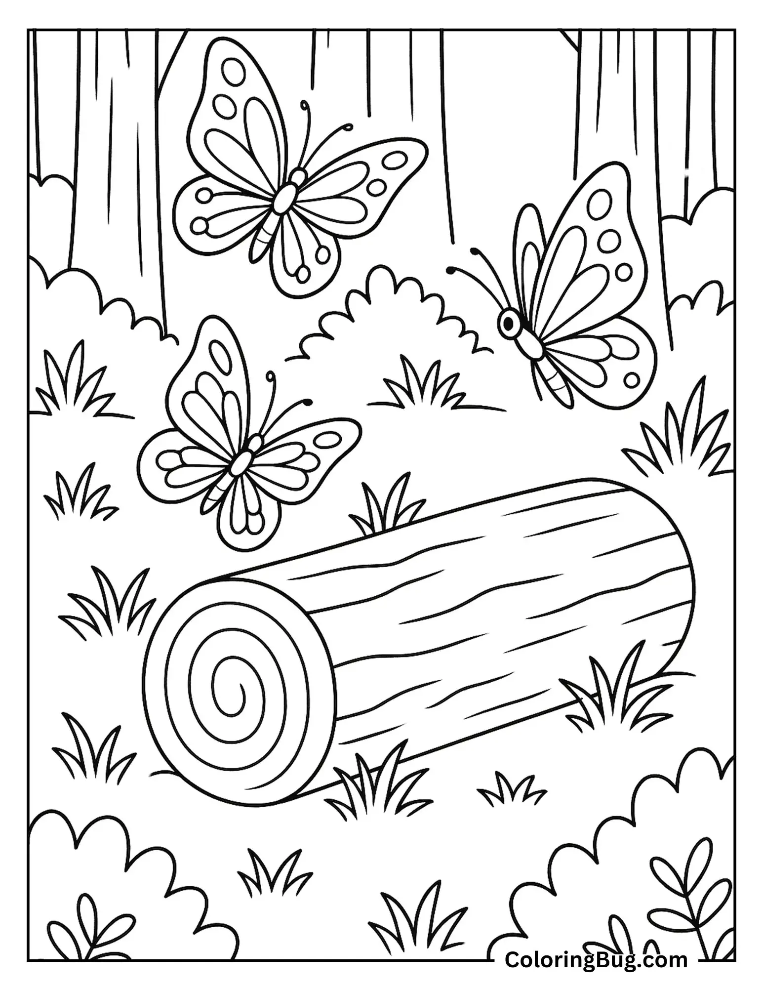 Butterflies Flying in Forest Coloring sheet