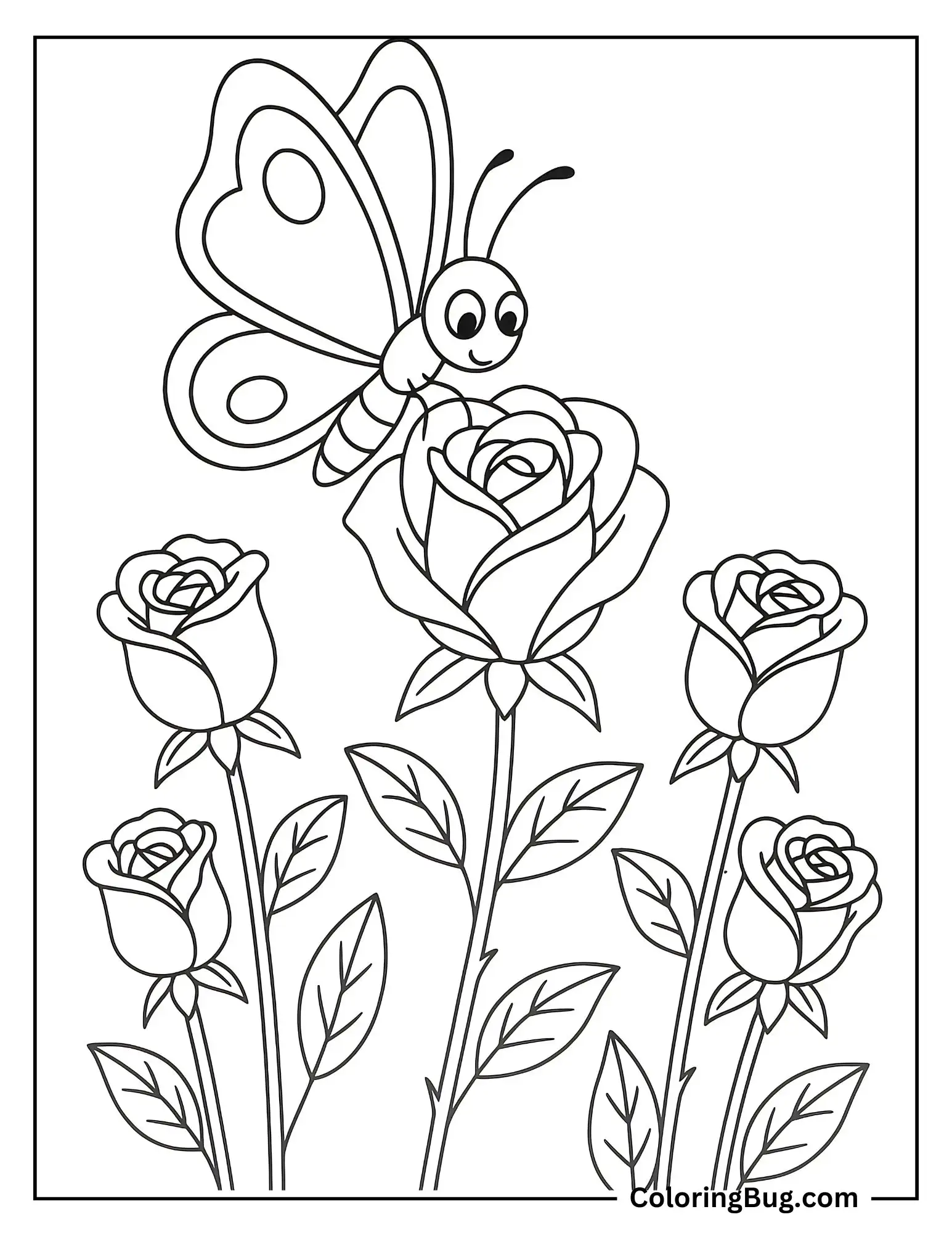 Butterfly Landing on a Rose Petal Coloring sheet