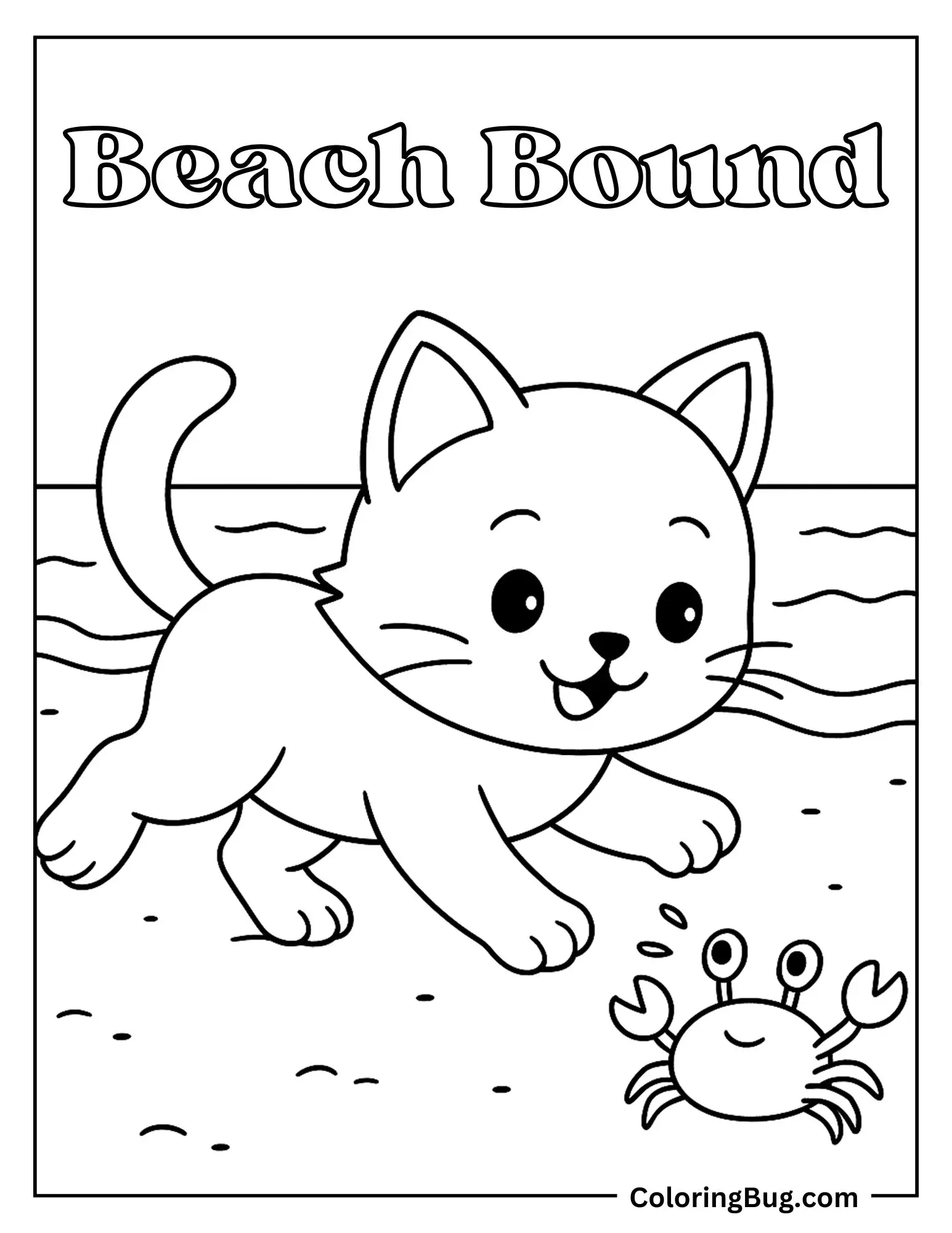 Cat Chasing a Crab Coloring Sheet
