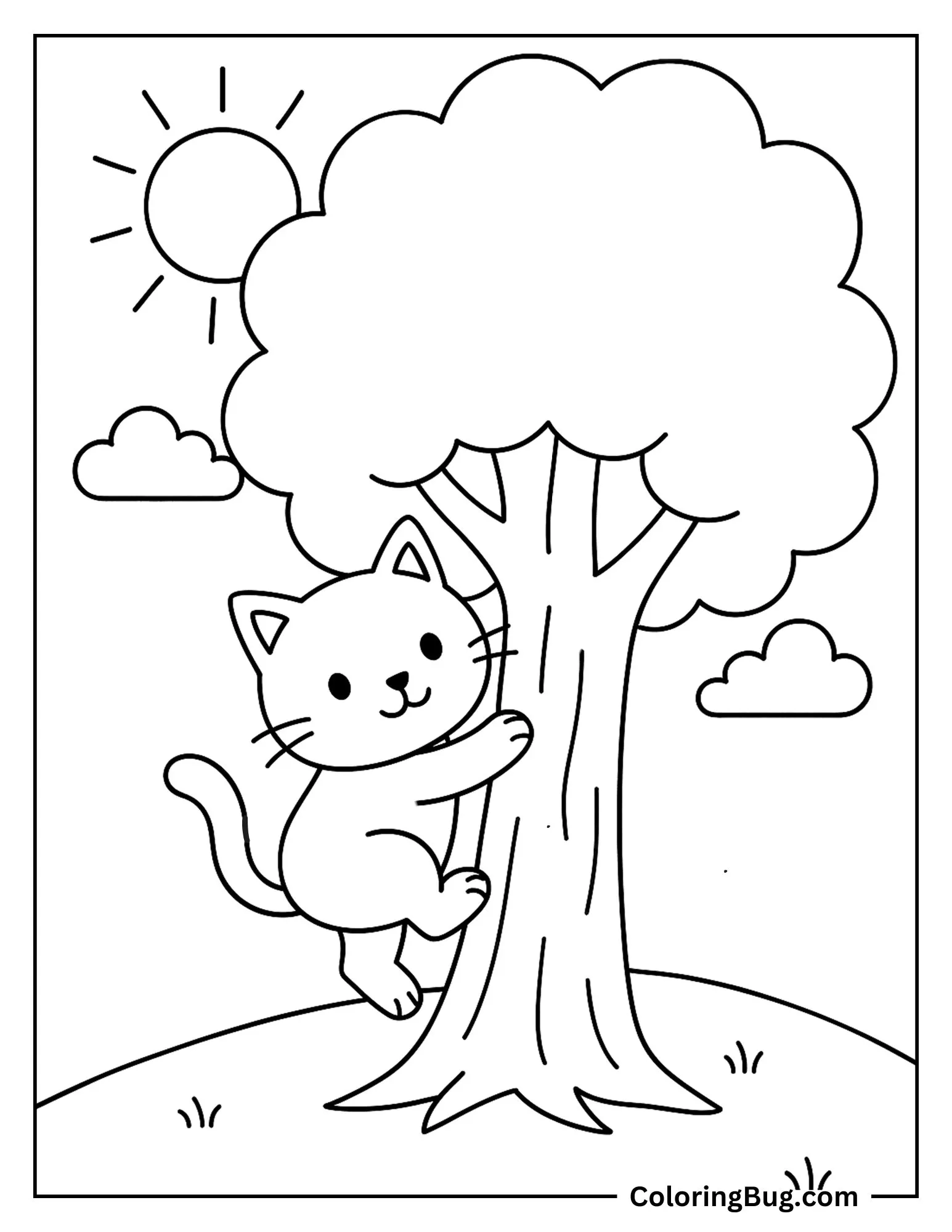 Cat Climbing a Tree Coloring Sheet
