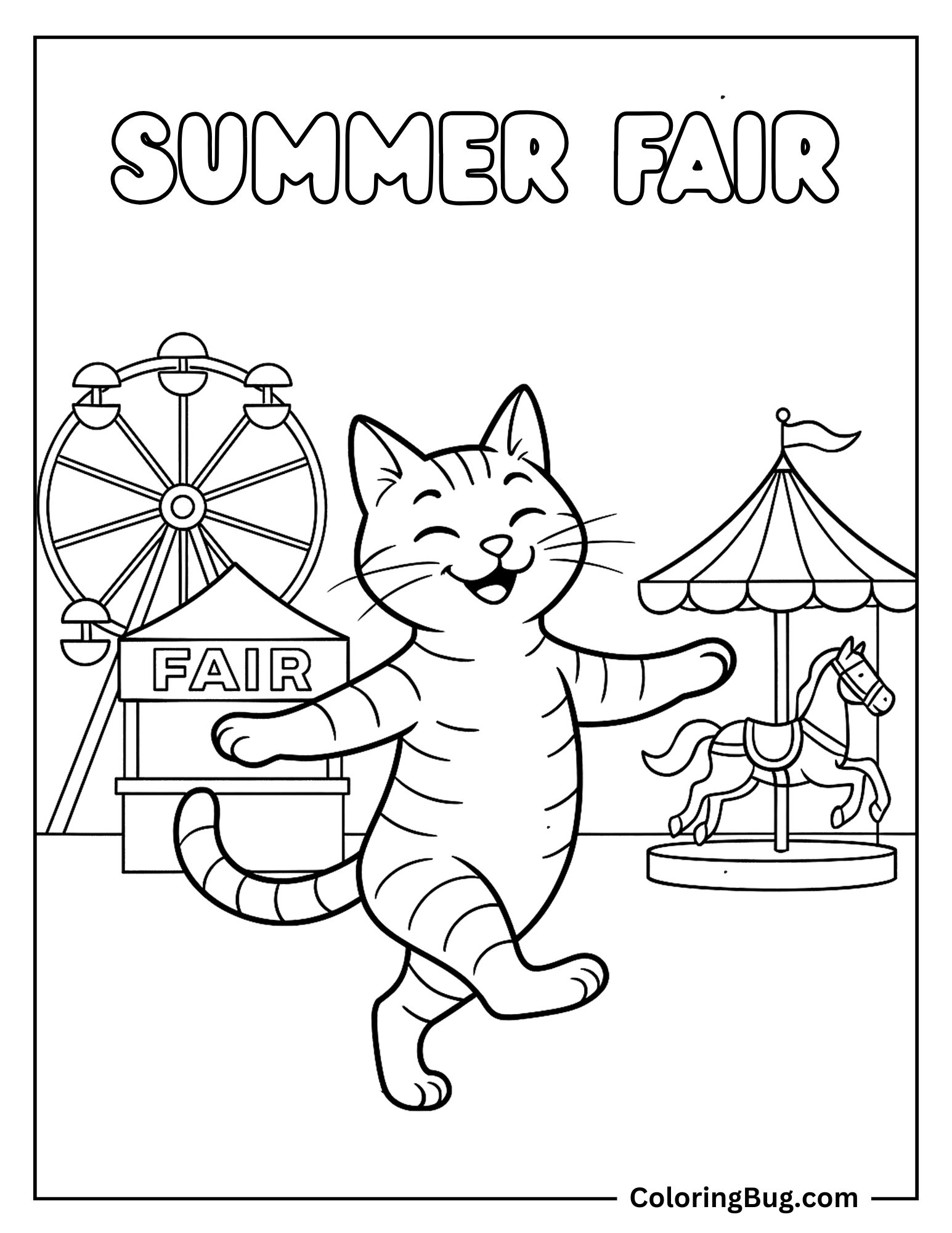 Cat Dancing on Summer Fair Coloring Sheet