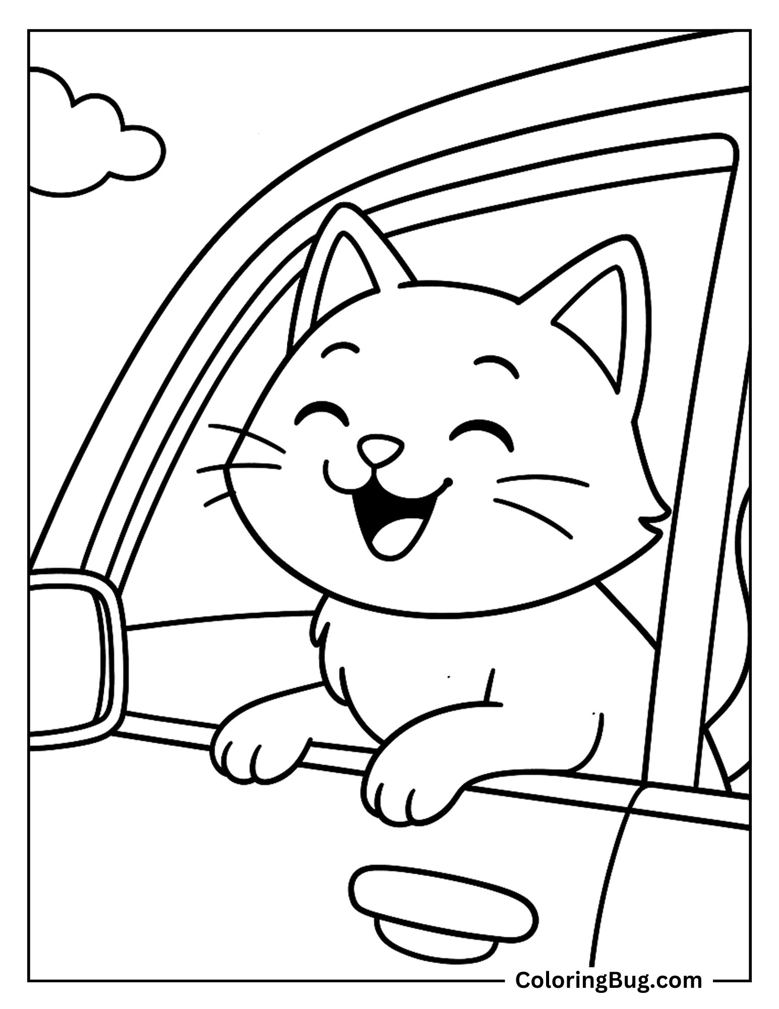 Cat Enjoying in Car Coloring Sheet