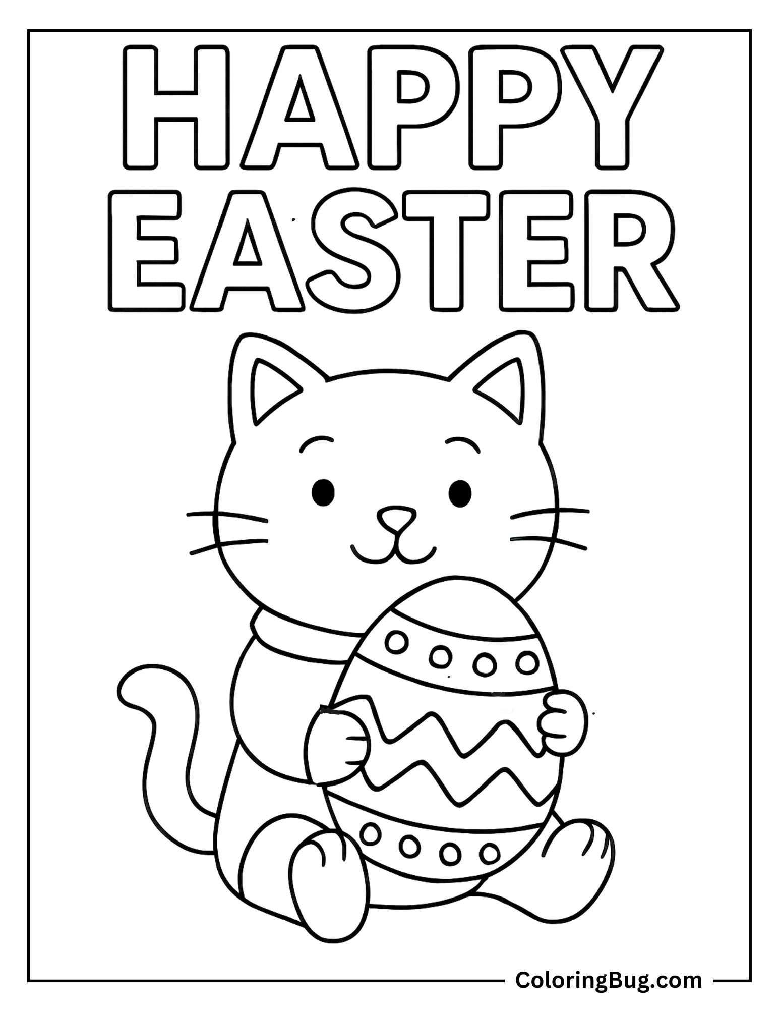 Cat Holding Easter Egg Coloring Sheet