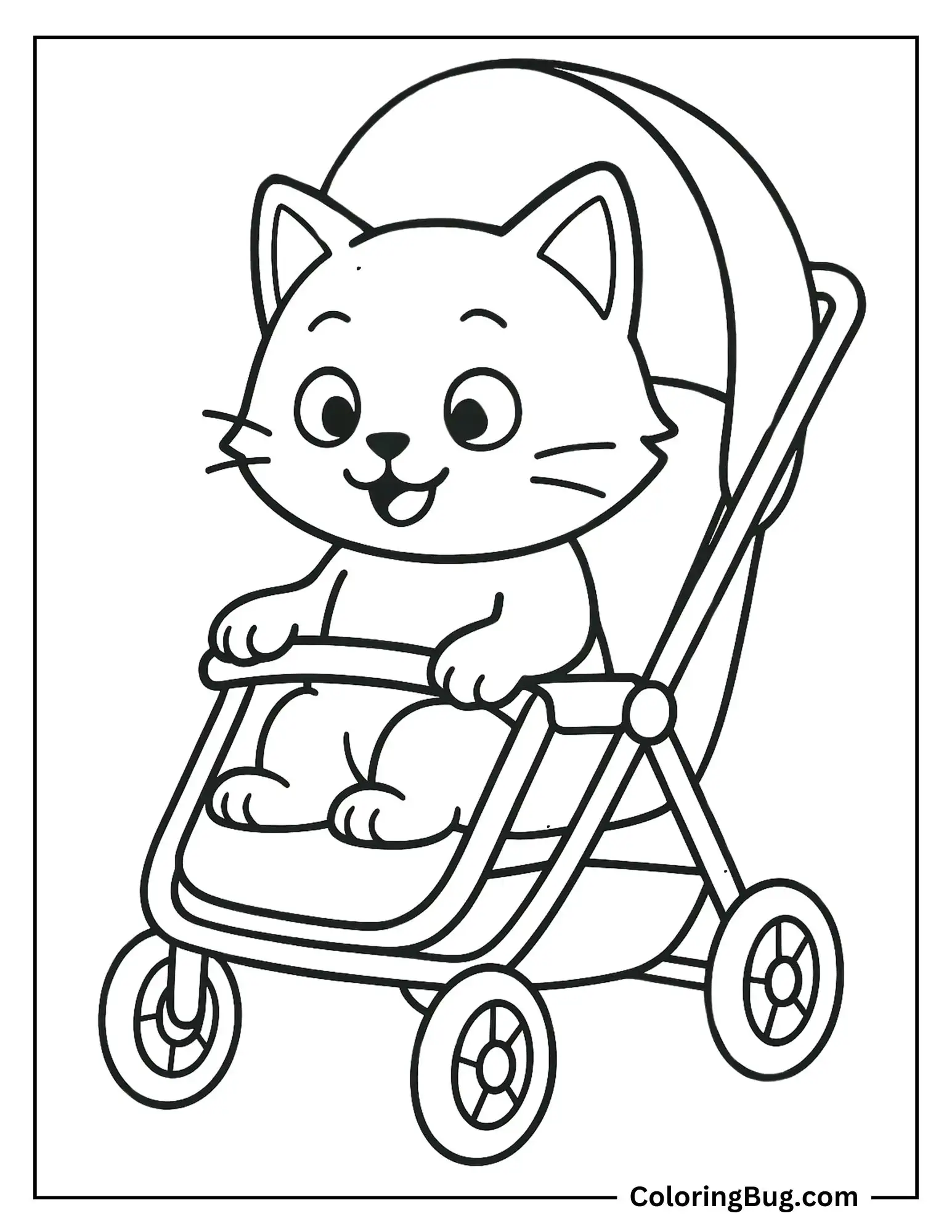 Cat Sitting in a Baby Stroller Coloring Sheet