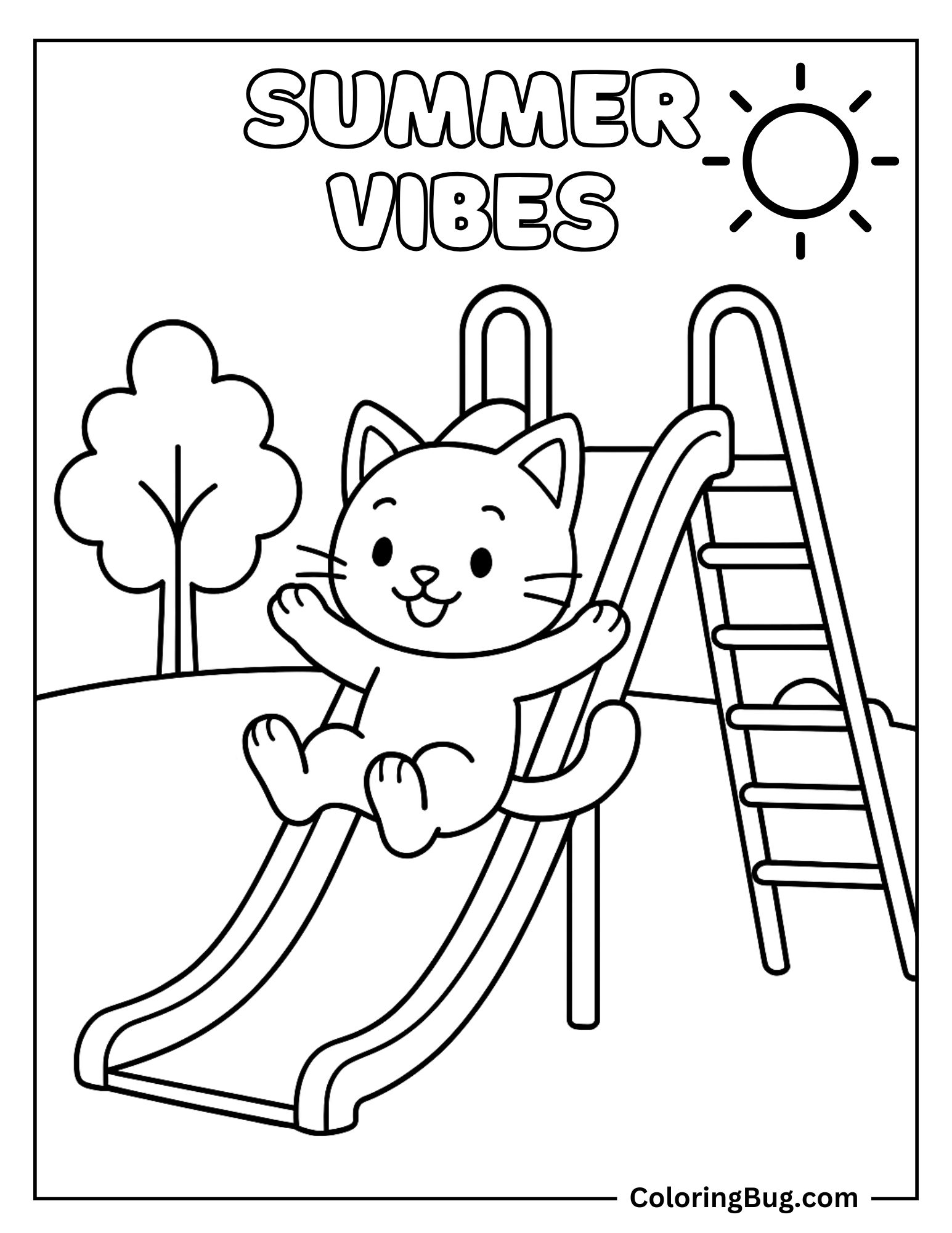 Cat Sliding Down a Slide Coloring Sheet