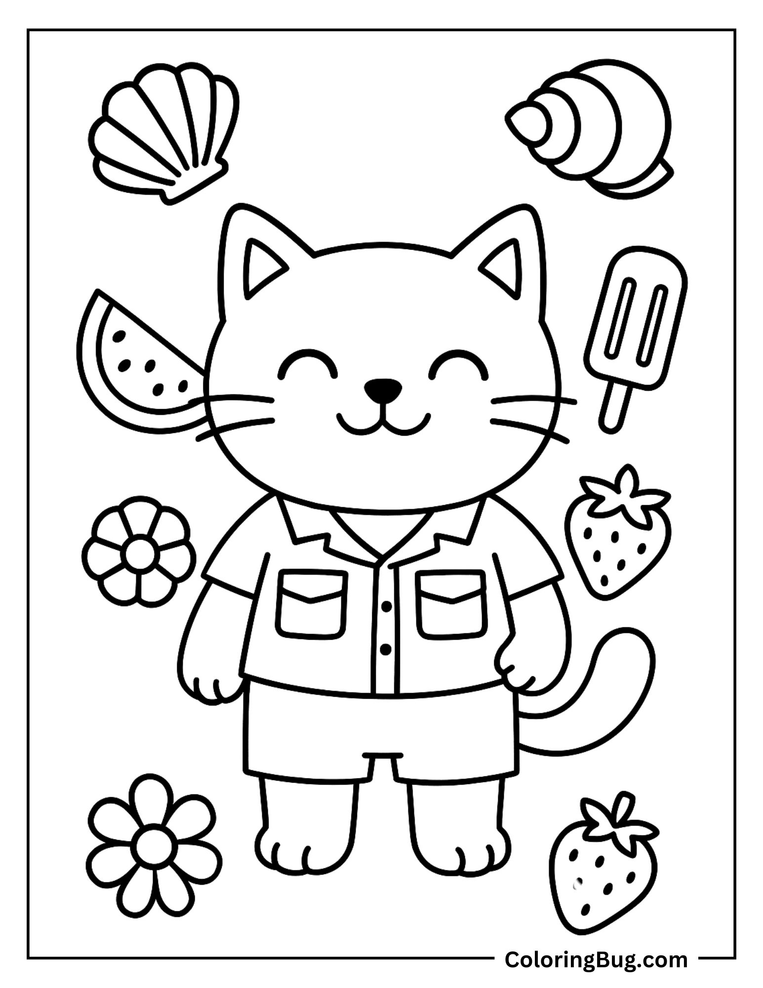 Cat Summer Vibes Coloring Sheet