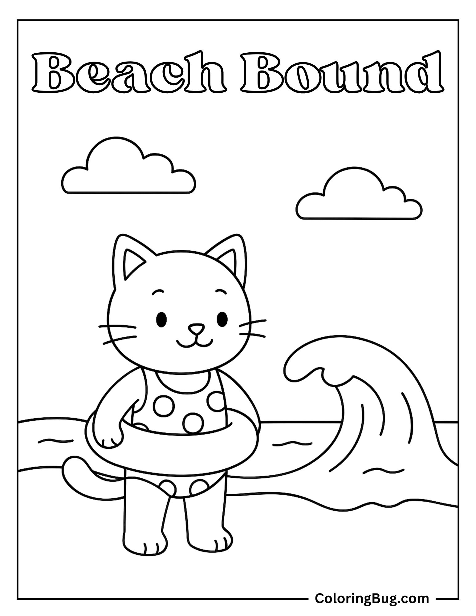 Cat is Ready For Swimming Coloring Sheet