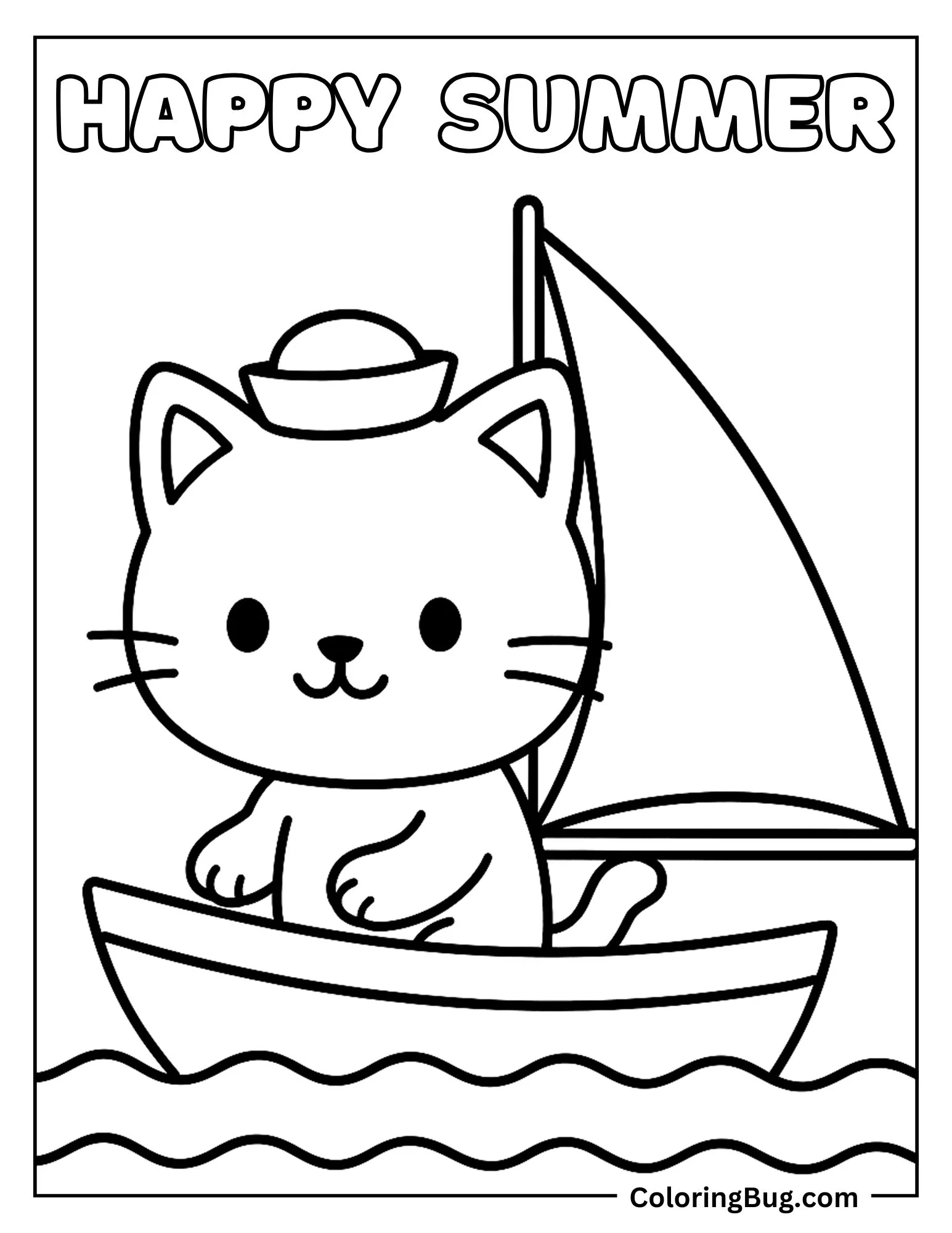 Cat on Boat Coloring Sheet