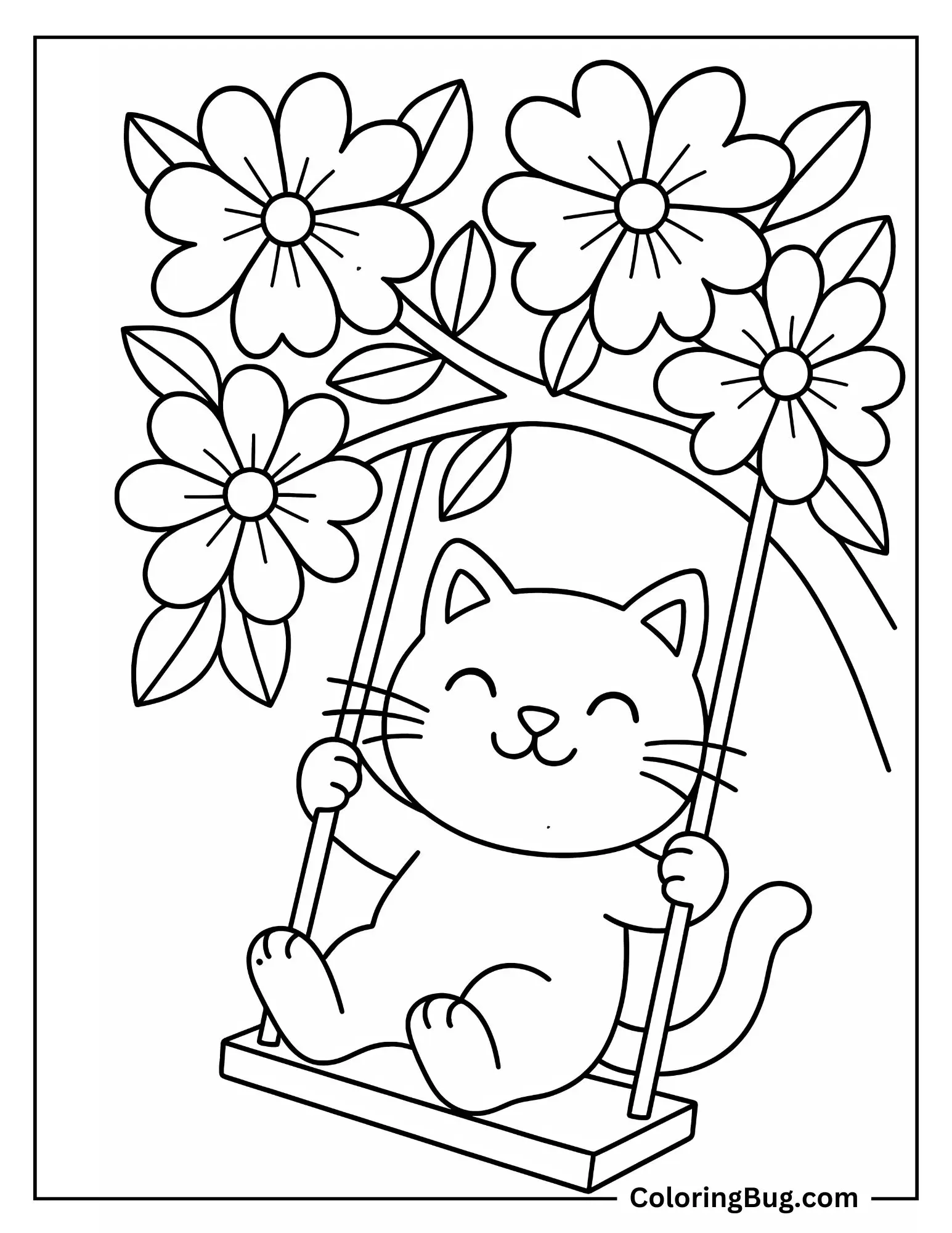 Cat on Swing Coloring Sheet