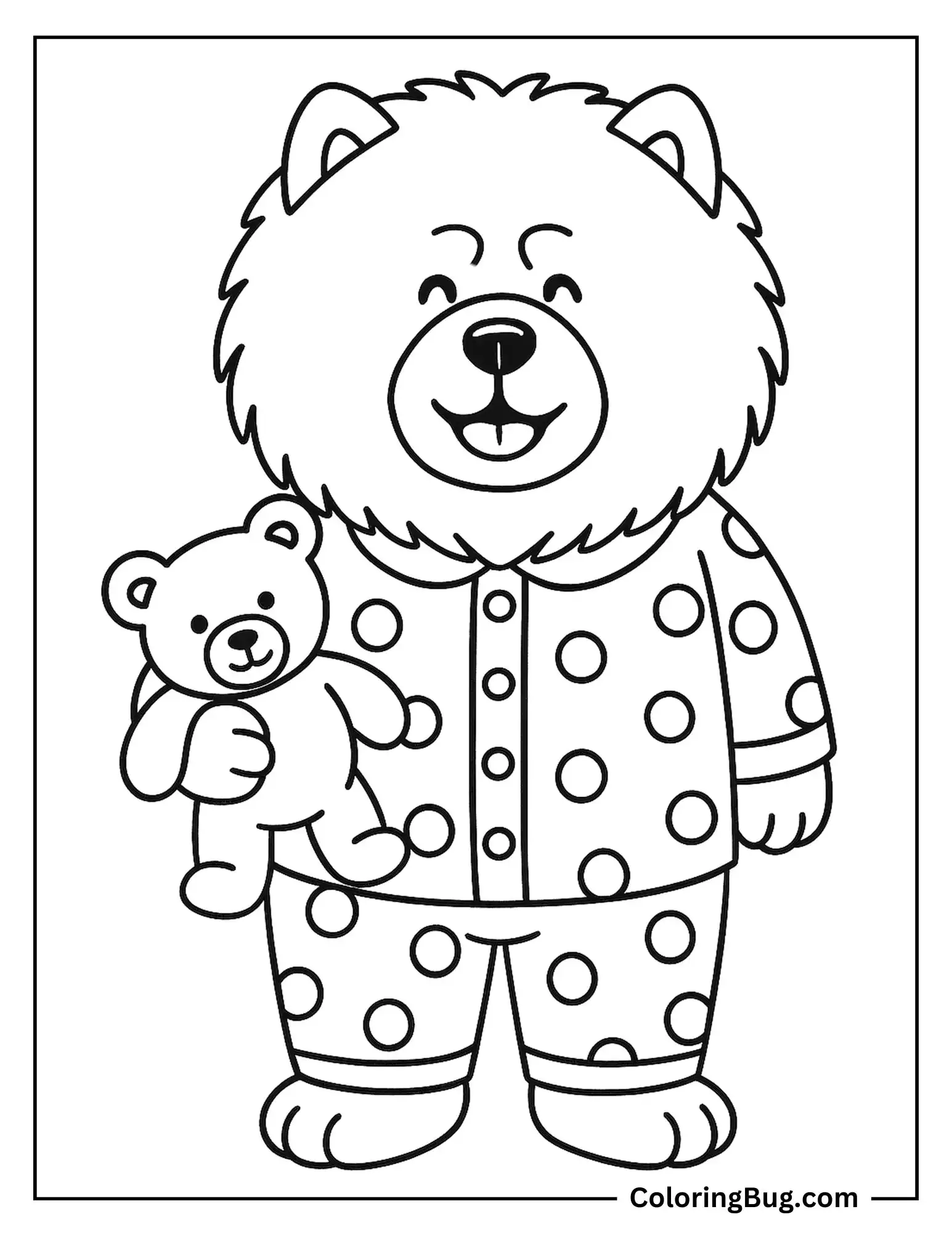 Chow Chow Wearing Pajamas and Holding a Teddy Bear Coloring sheet