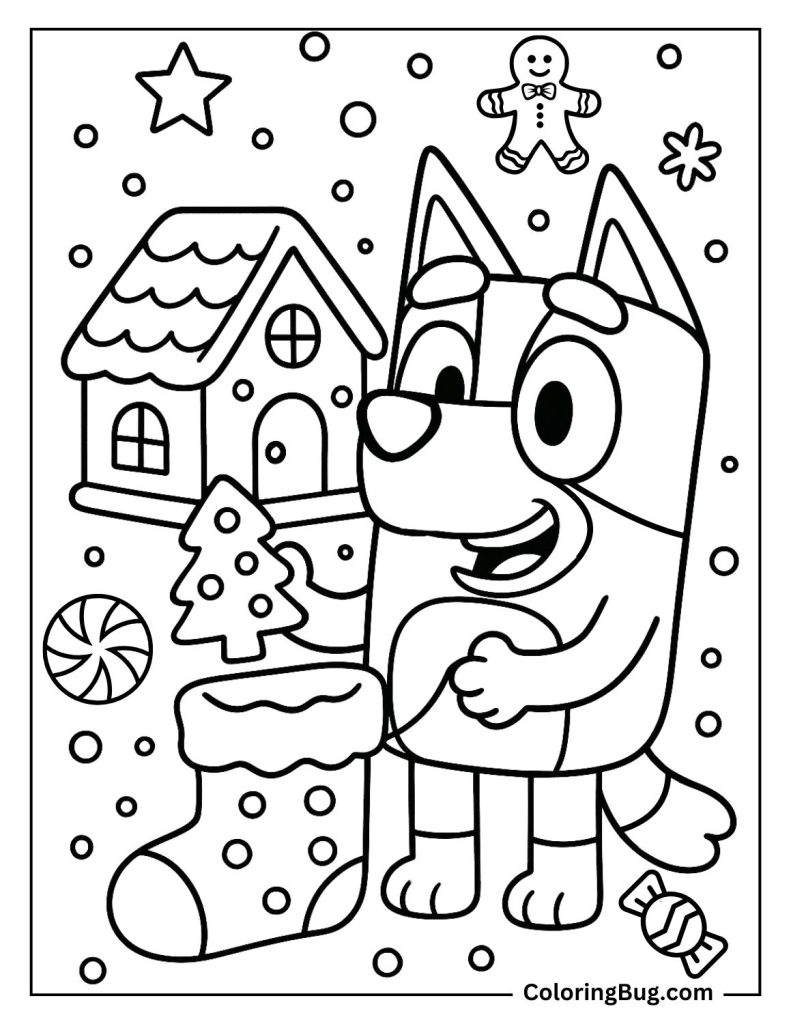 Christmas Themed Bluey Coloring Page