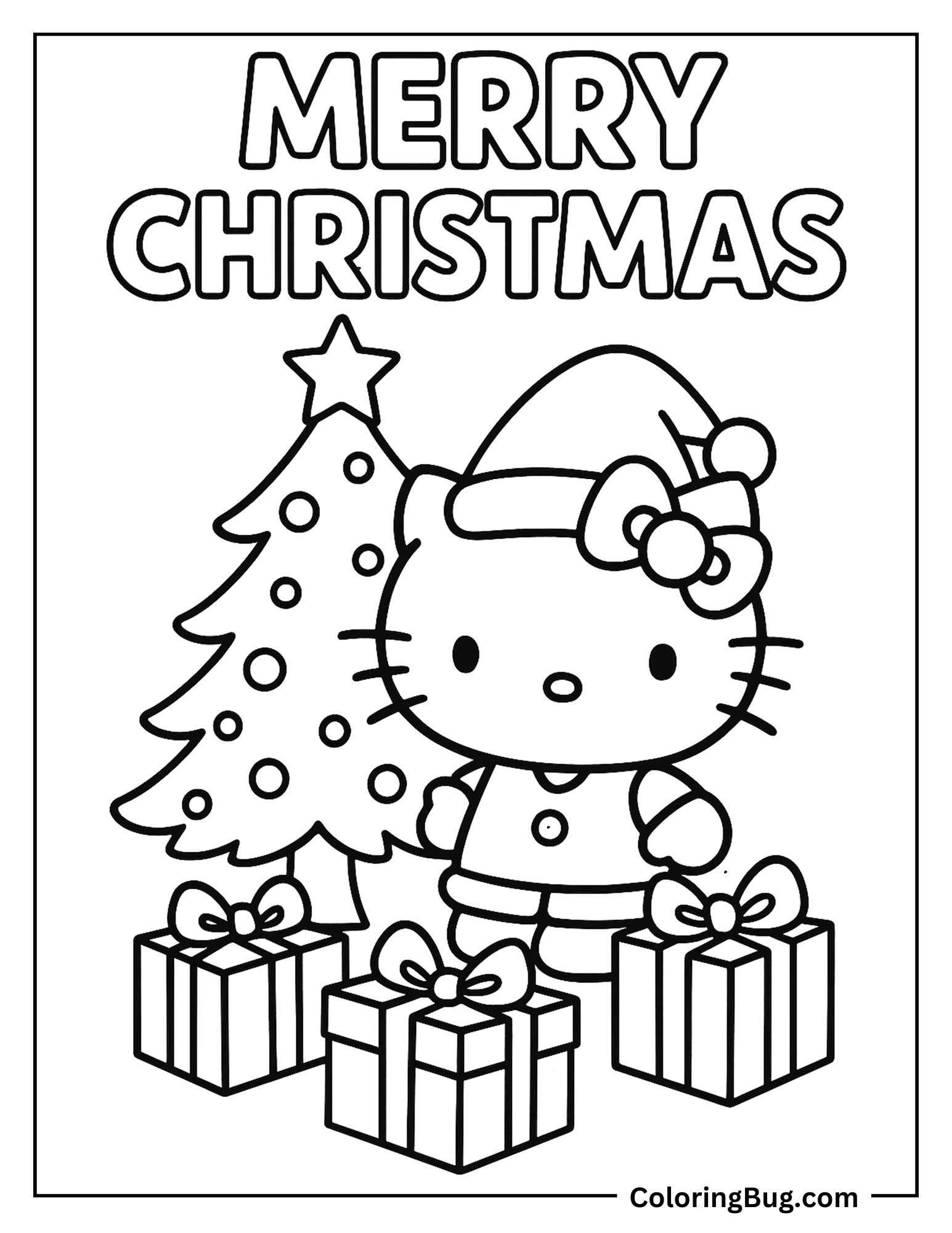 hello Kitty decorating Christmas tree which is in her loungue 


Christmas Themed Hello Kitty Coloring Sheet
