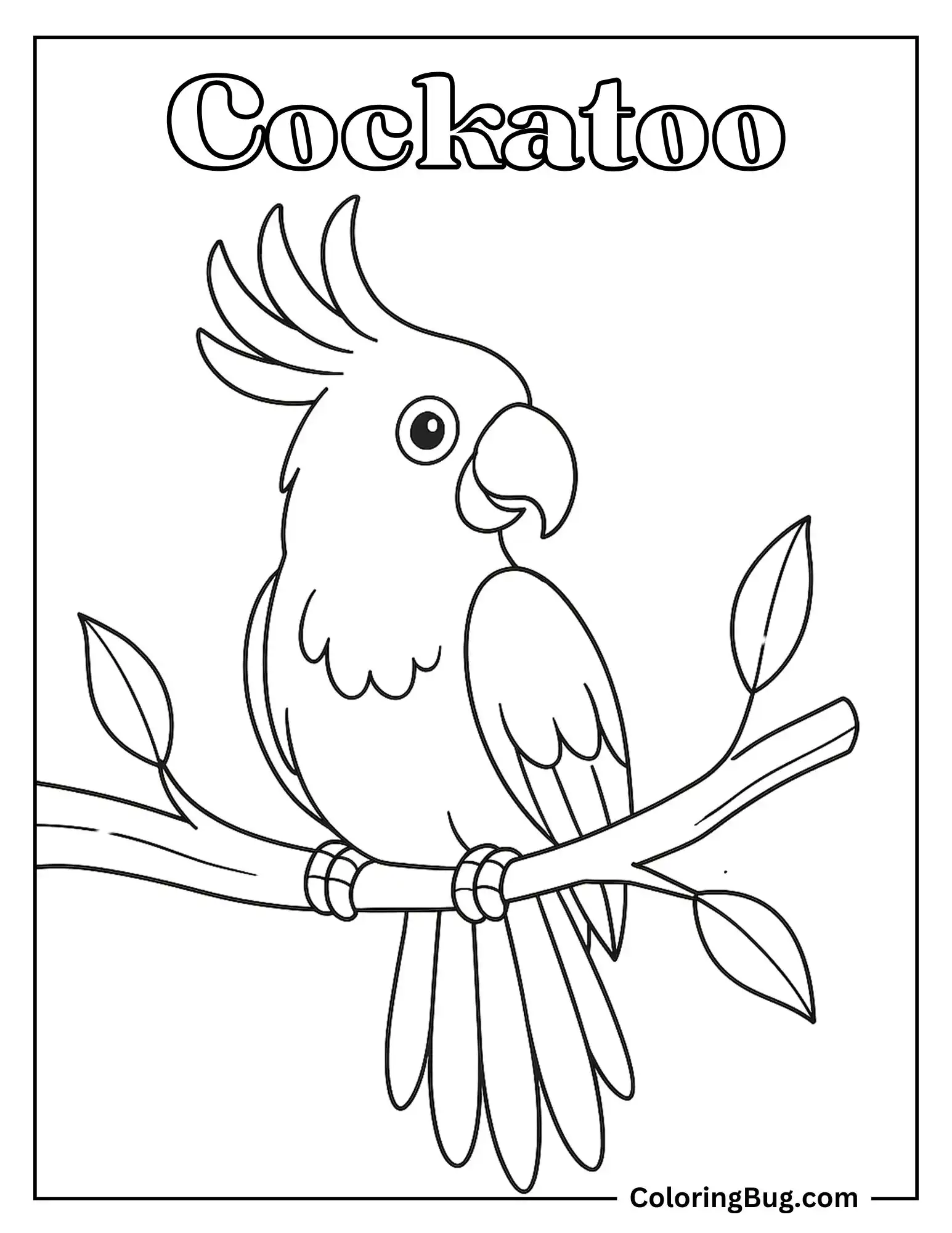 Cockatoo Sitting on Brunch Coloring sheet
