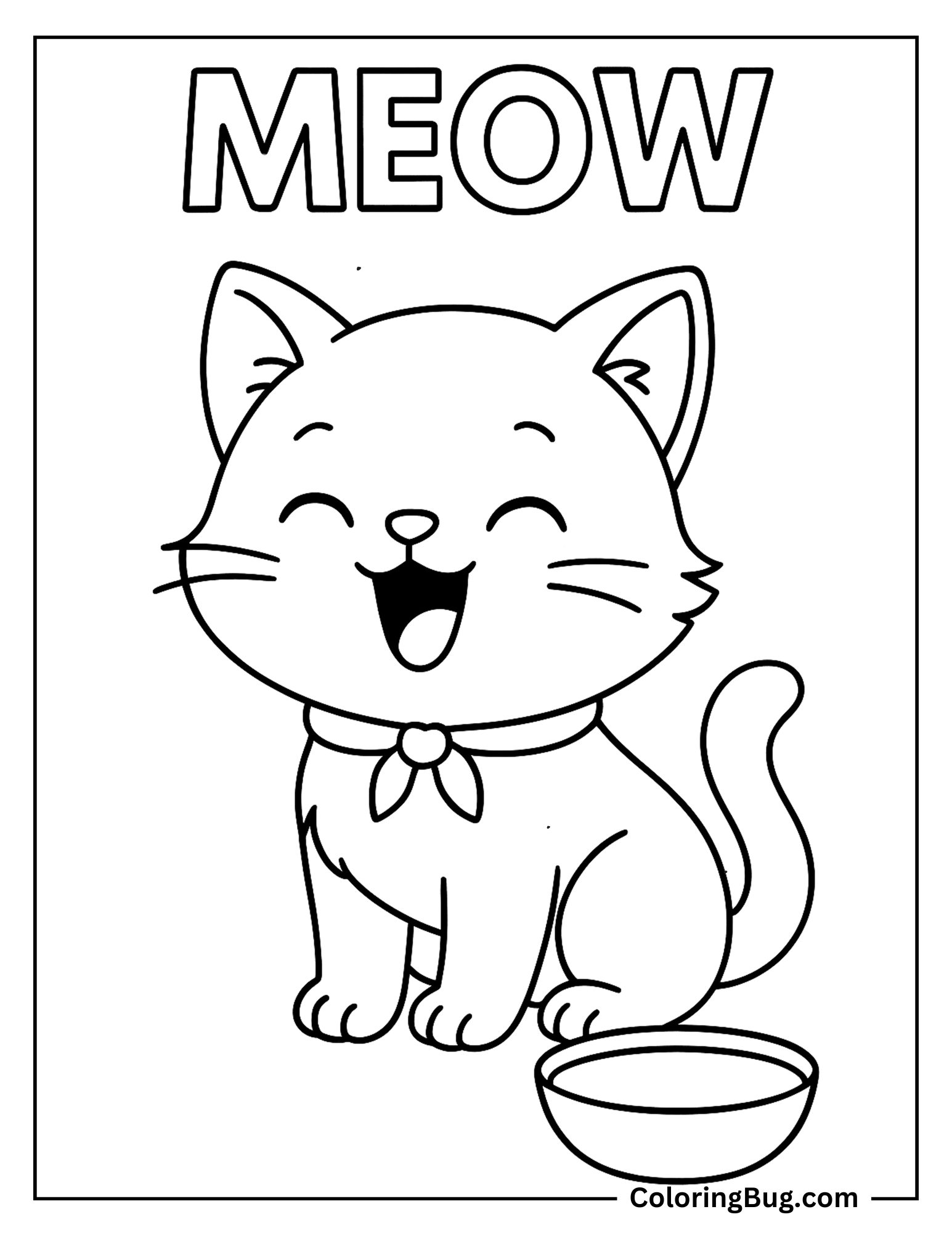 Cute Cat Meowing Coloring Sheet