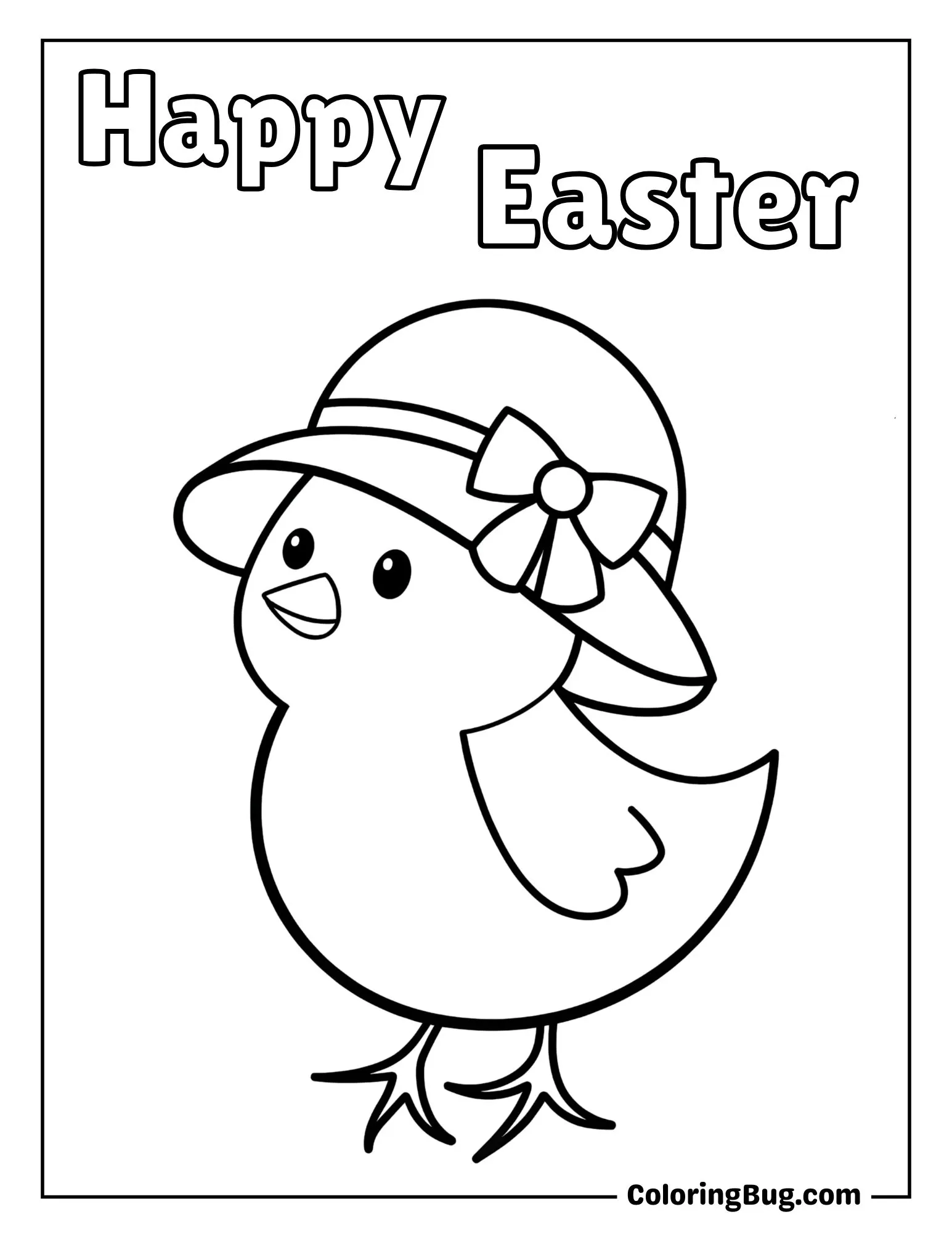Cute Chick Wearing a Little Easter Bonnet Coloring Sheet
