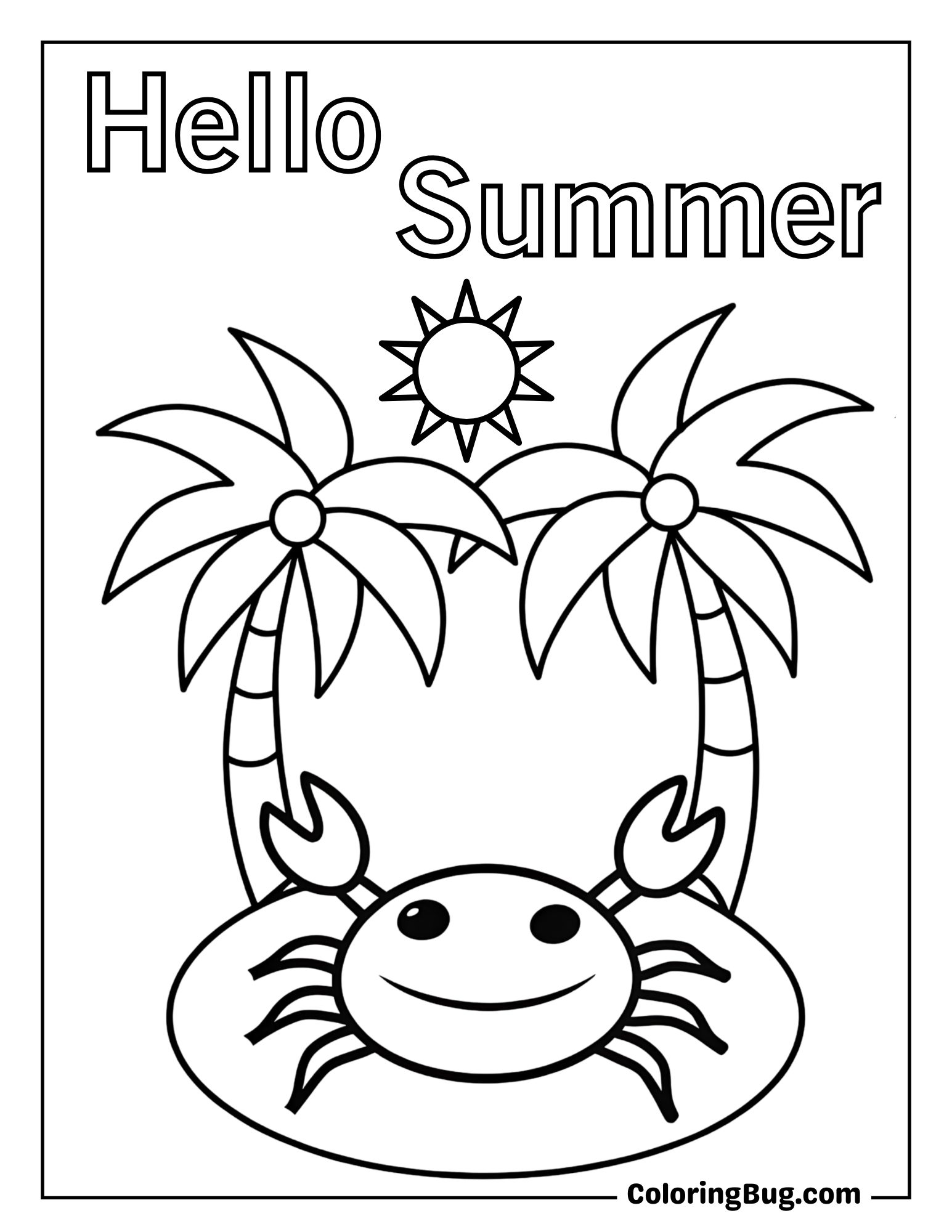 Cute Crab on the Beach Coloring Sheet