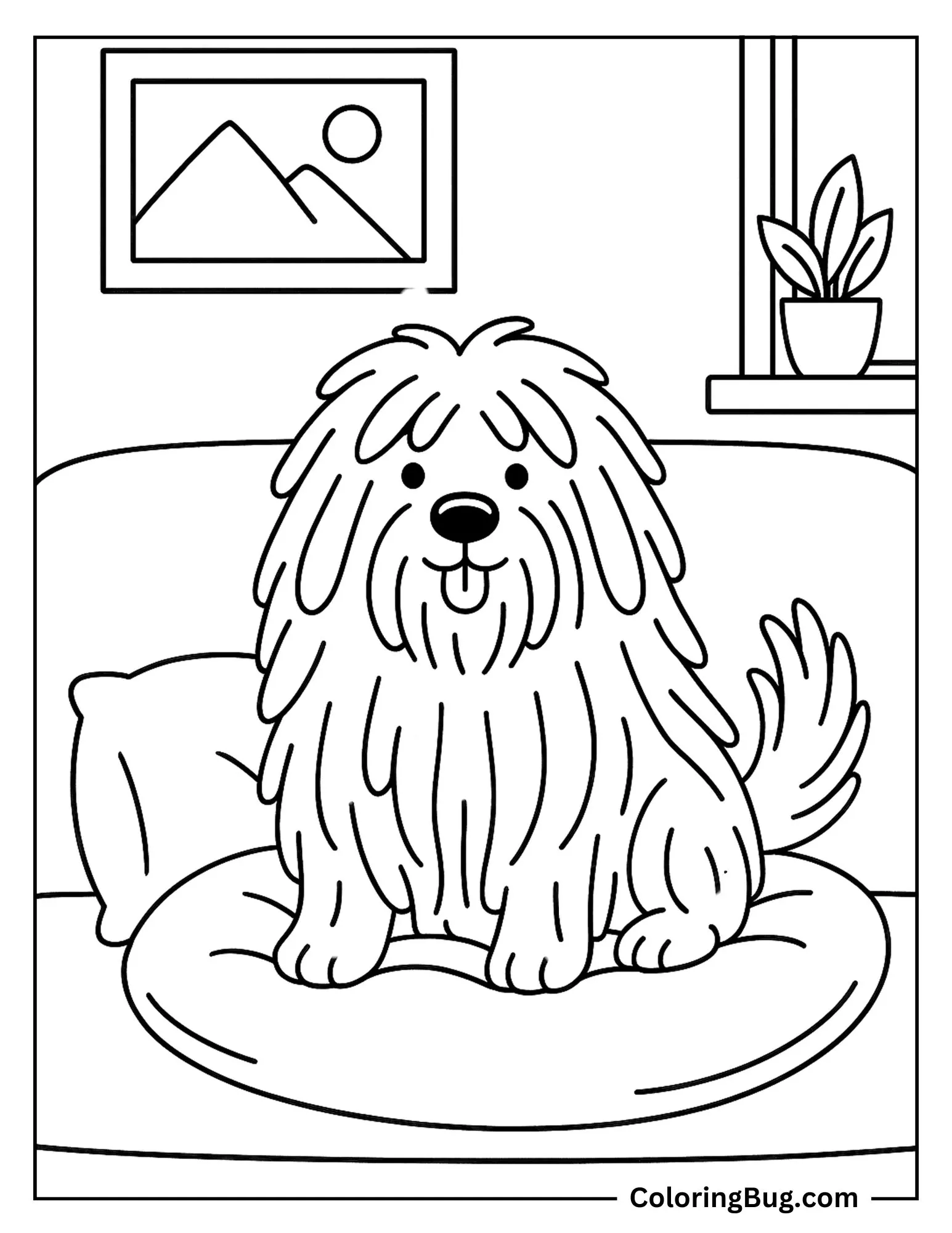 Cute Komondor Dog Sitting Coloring sheet