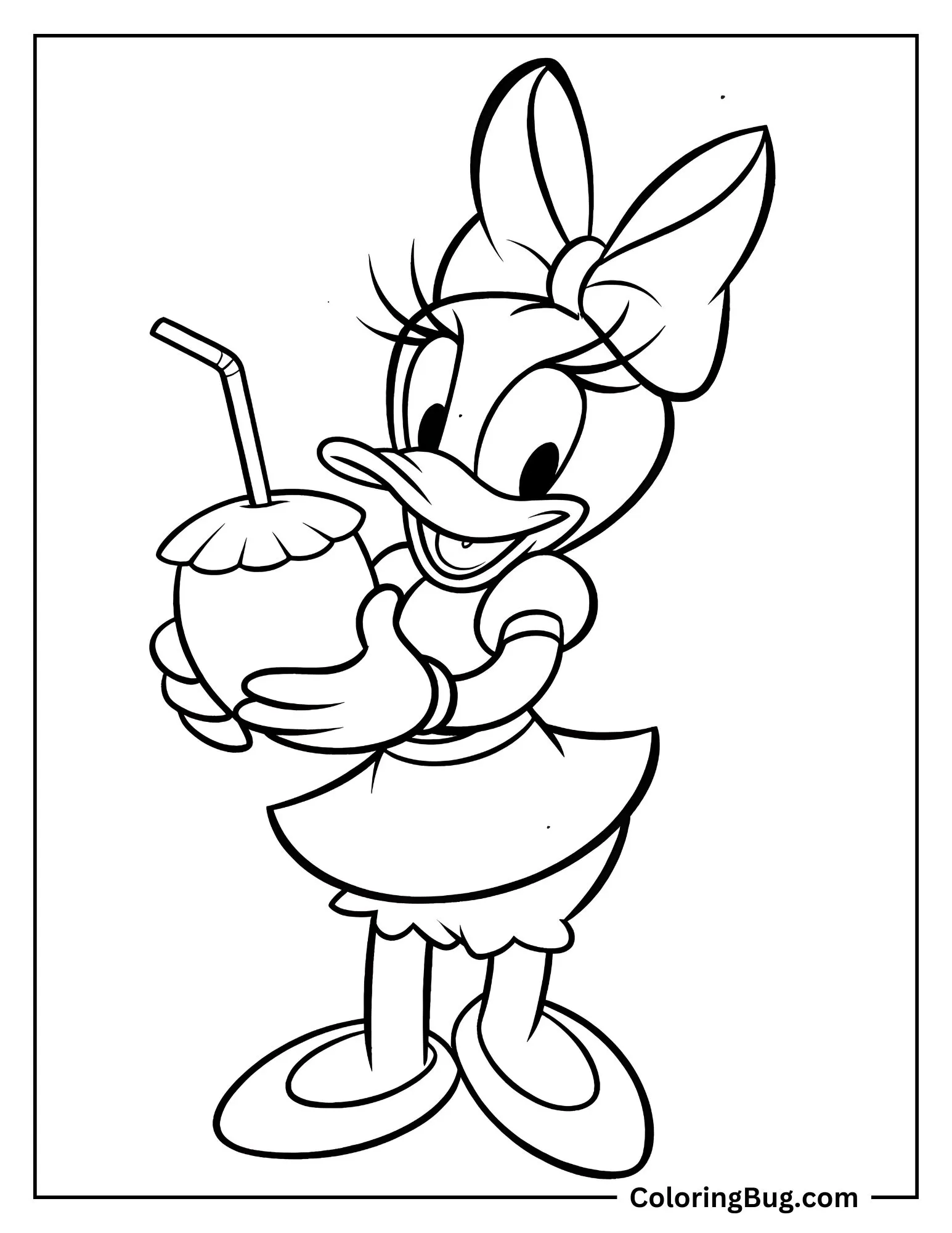 Daisy Duck Holding Coconut Drink Coloring Sheet