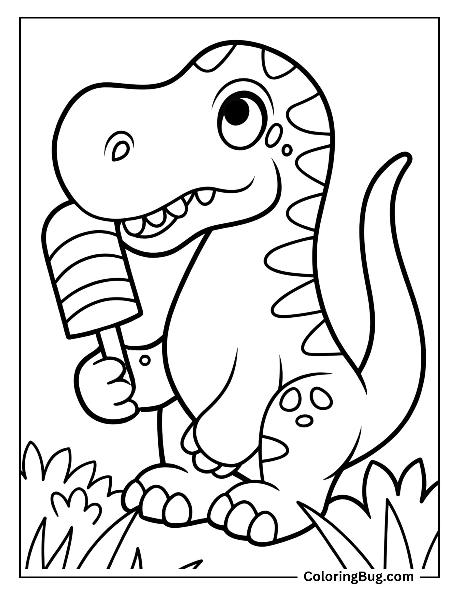 Dinosaur Eating Popsicle Coloring sheet