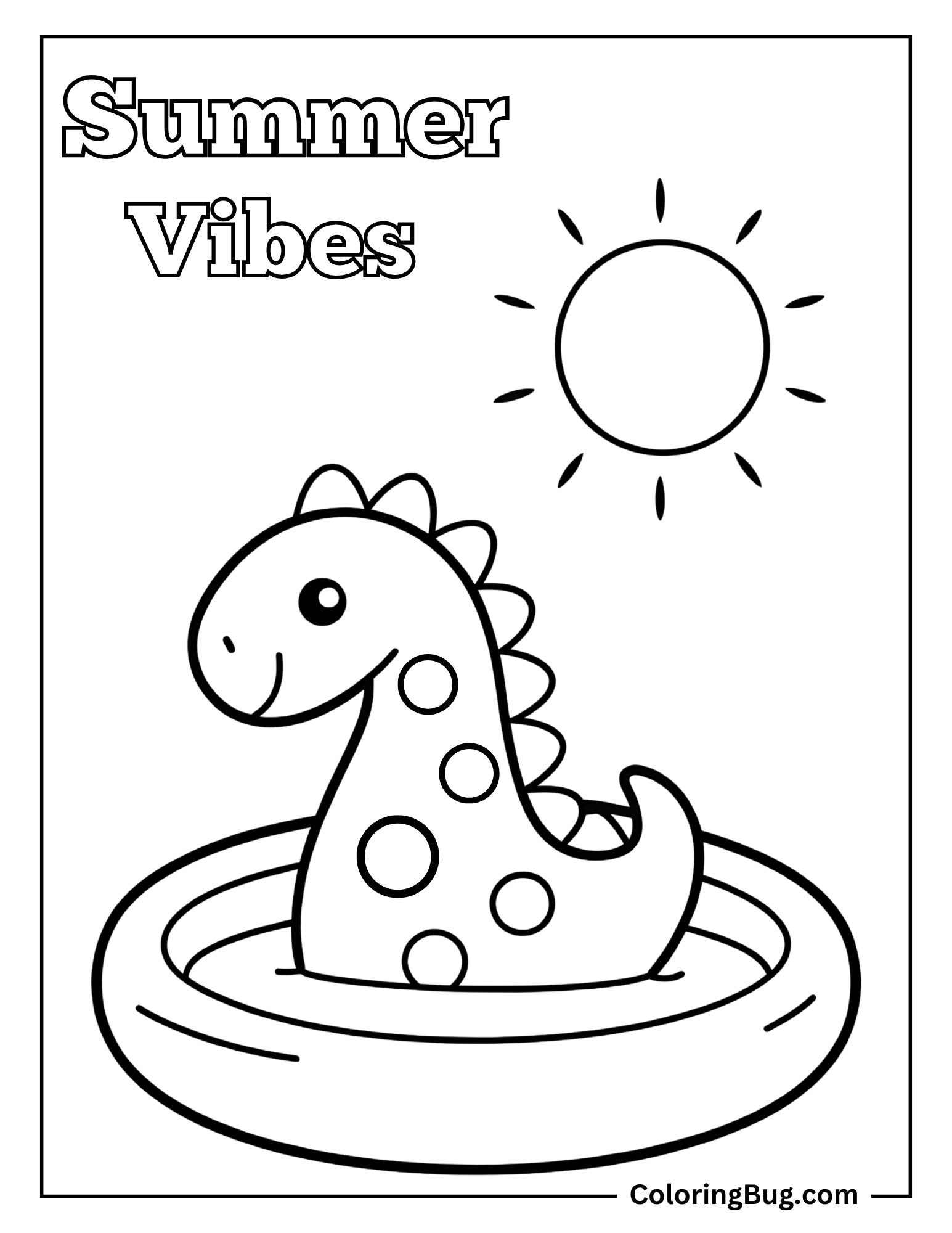 Dinosaur Having Fun in the Pool Under the Sun Coloring sheet