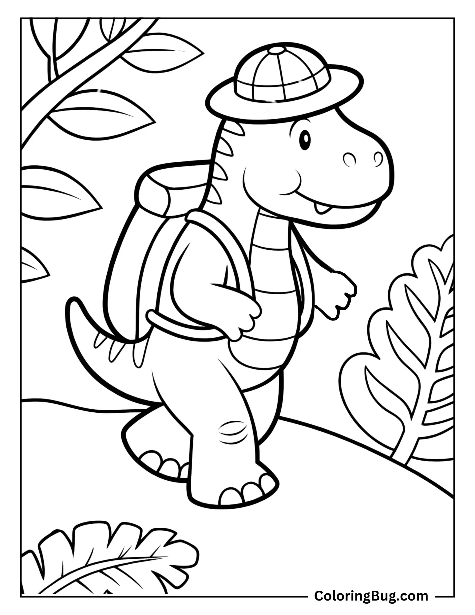 Dinosaur Hiking in the Jungle Coloring sheet
