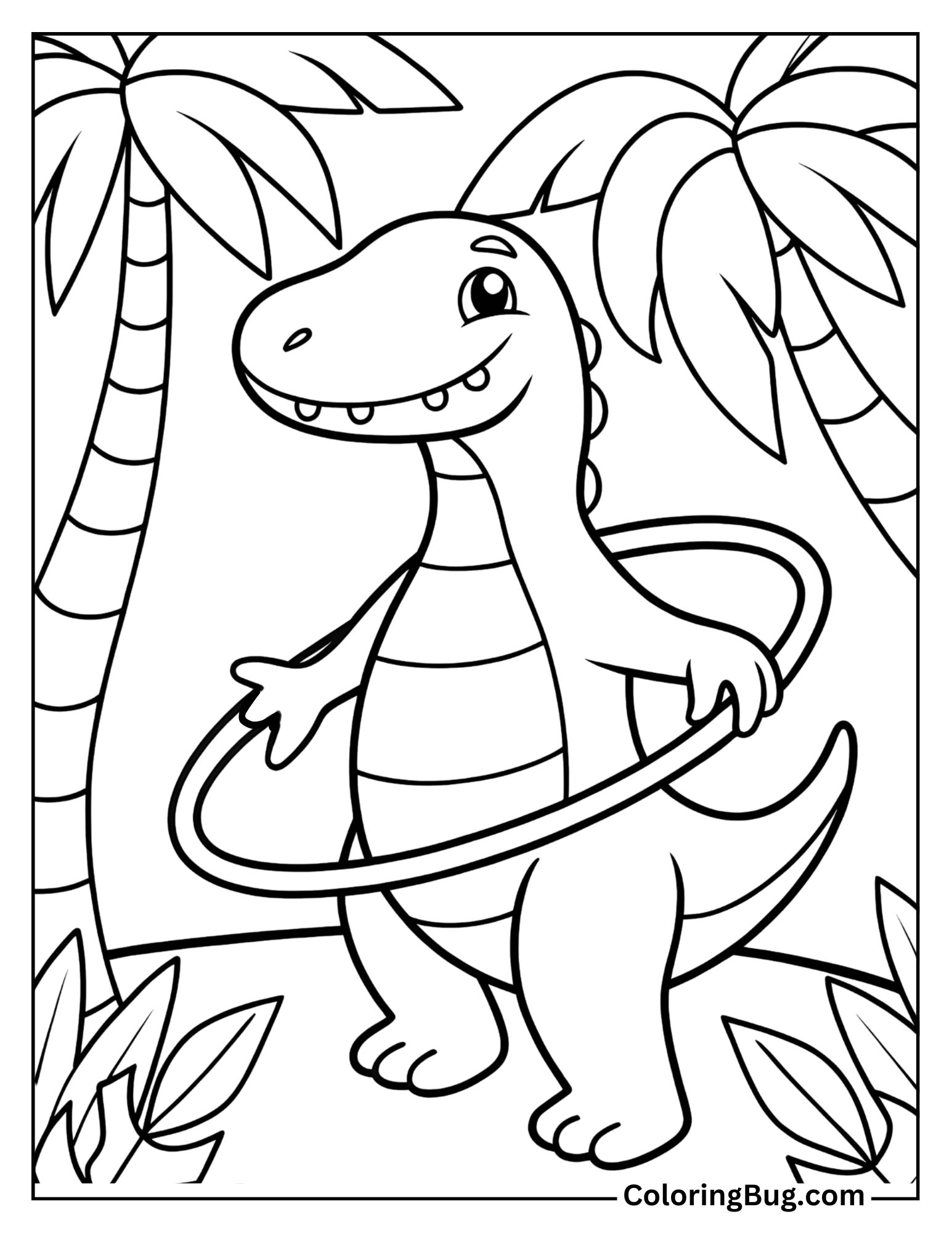 Dinosaur Hula-Hooping on Beach Coloring sheet