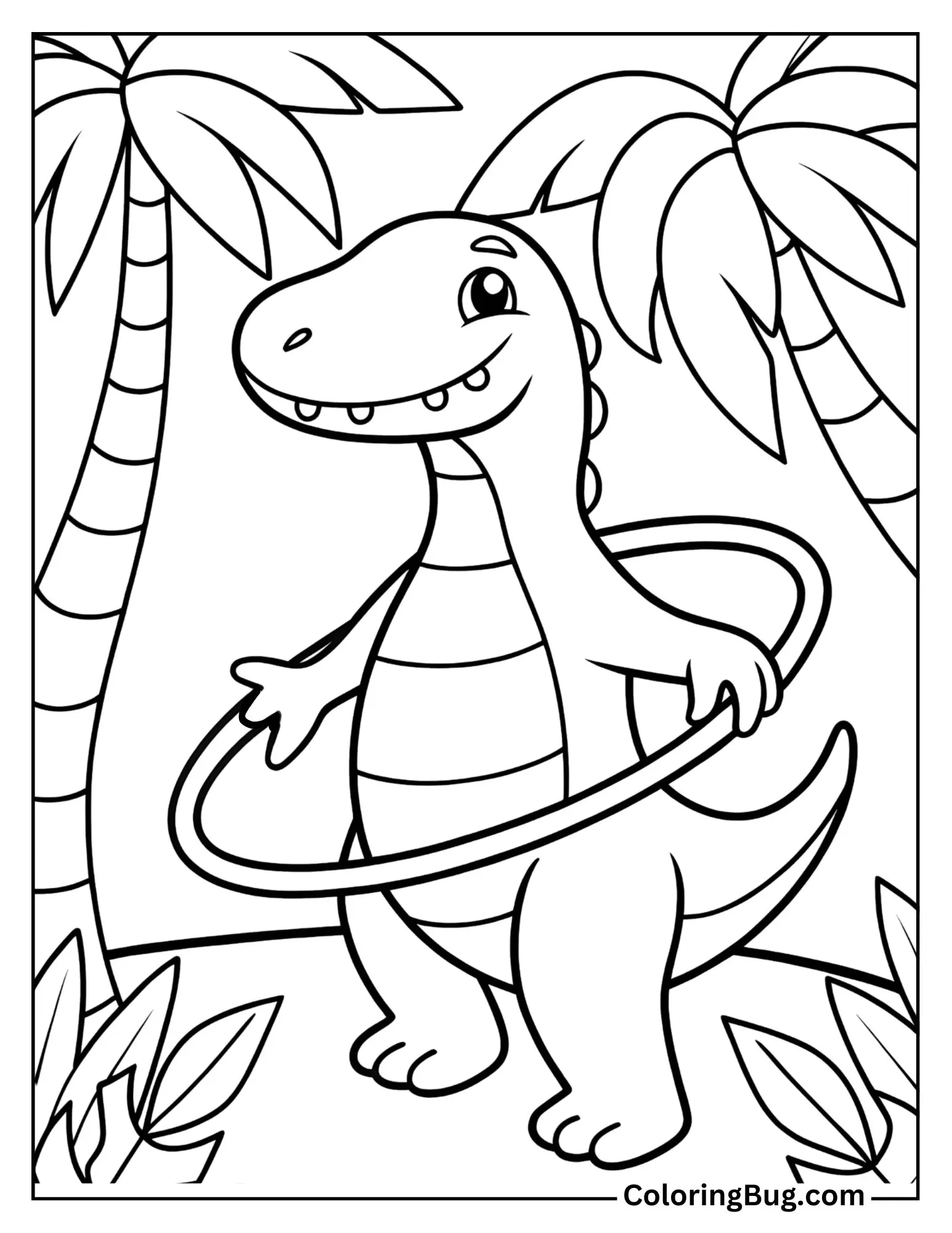 Dinosaur Hula-Hooping on Beach Coloring sheet
