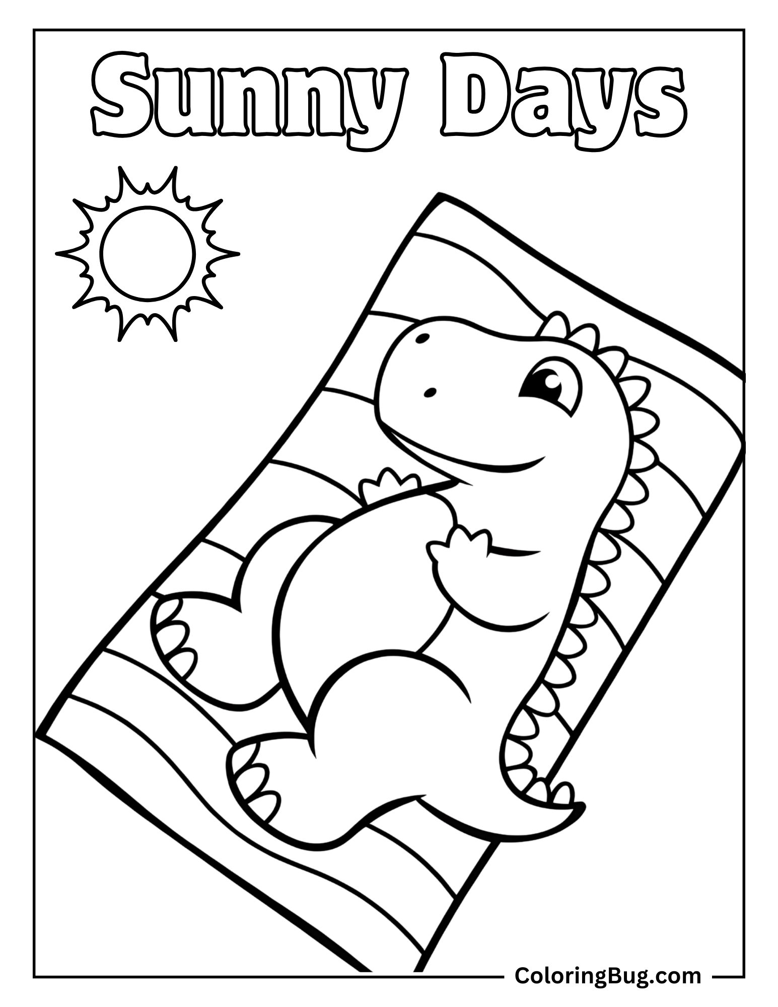 Dinosaur Relaxing on a Beach Towel Coloring sheet