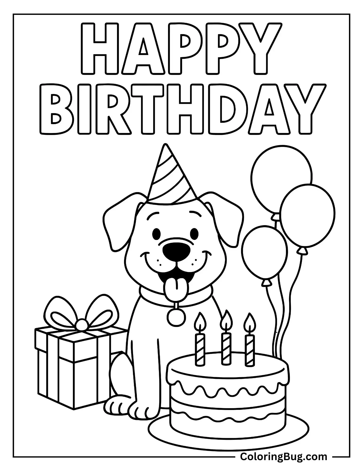 Dog Celebrating Its Birthday Coloring sheet