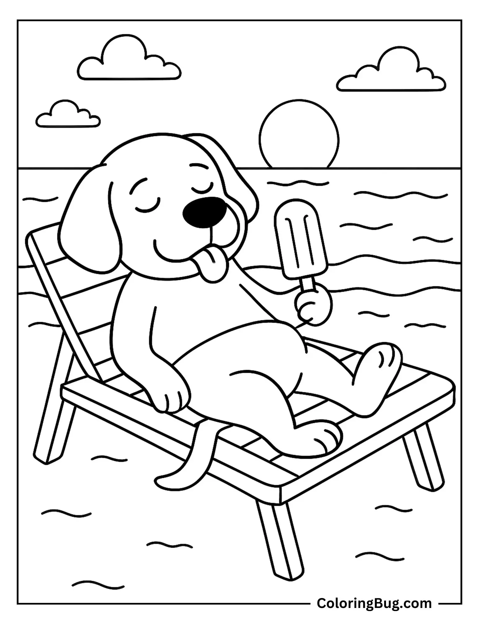 Dog Eating Popsicle Coloring Sheet