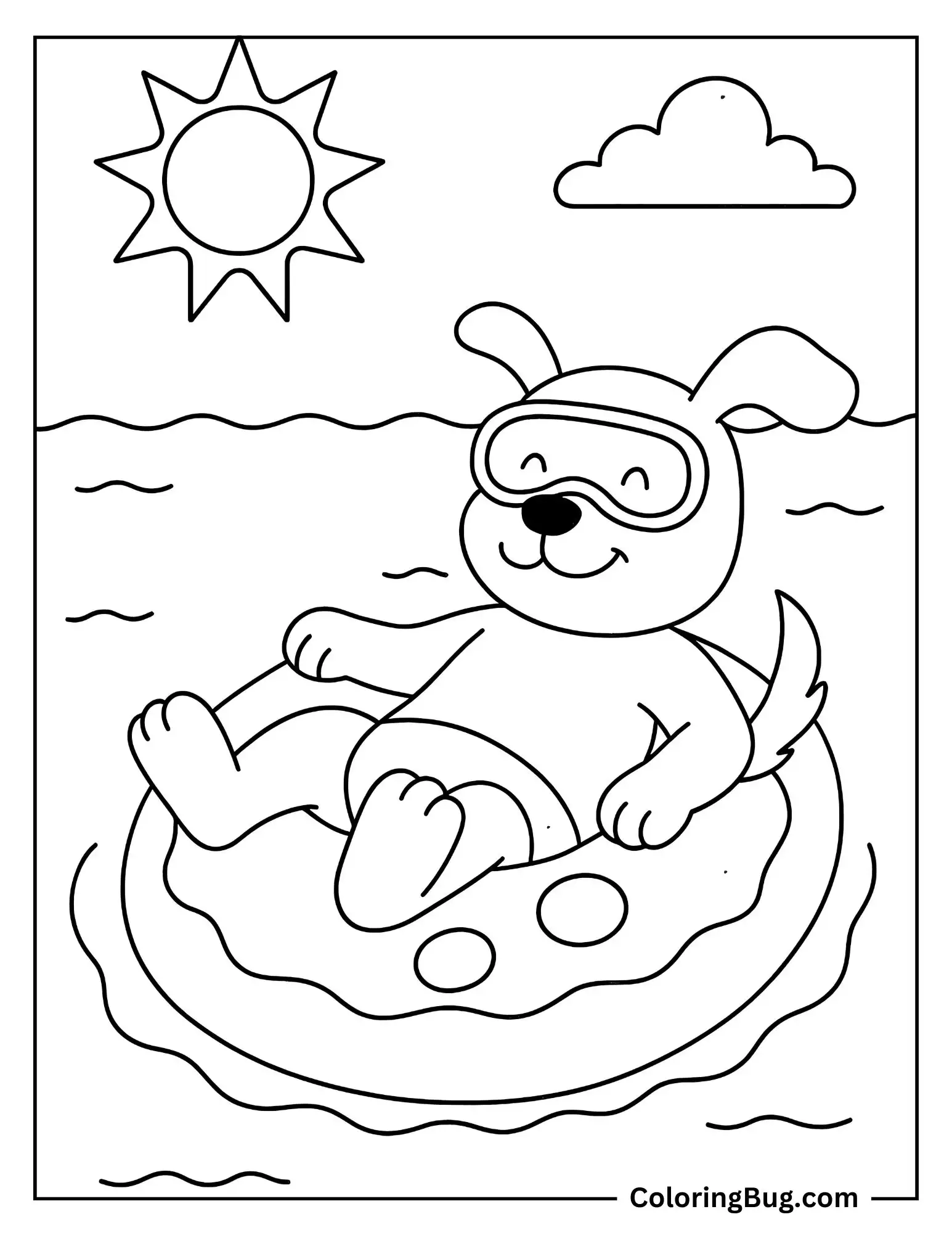 Dog Floating in a Pool on Floatie Coloring Sheet