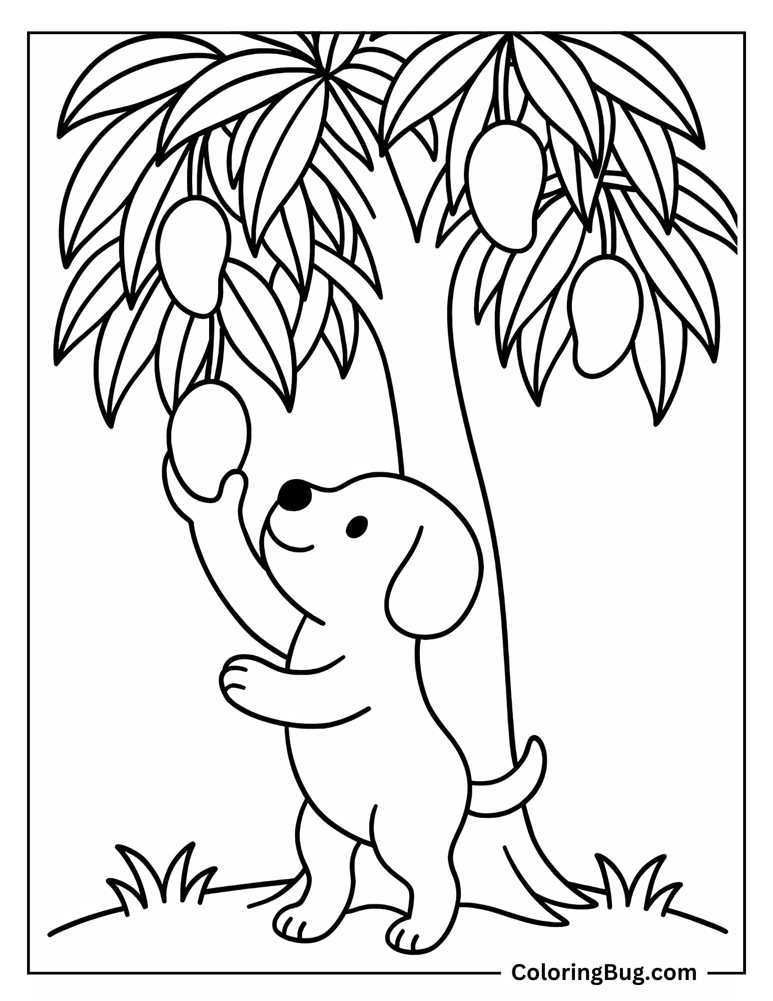 Dog Picking Mango From Tree Coloring Sheet