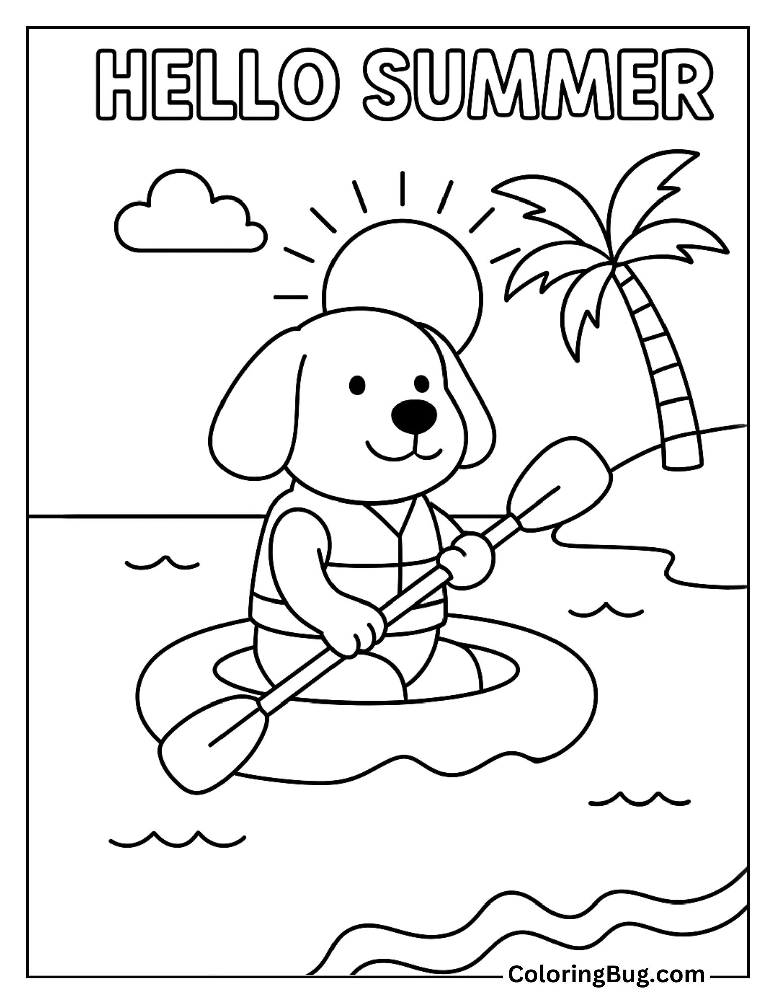 Dog Rafting on Beach Coloring Sheet
