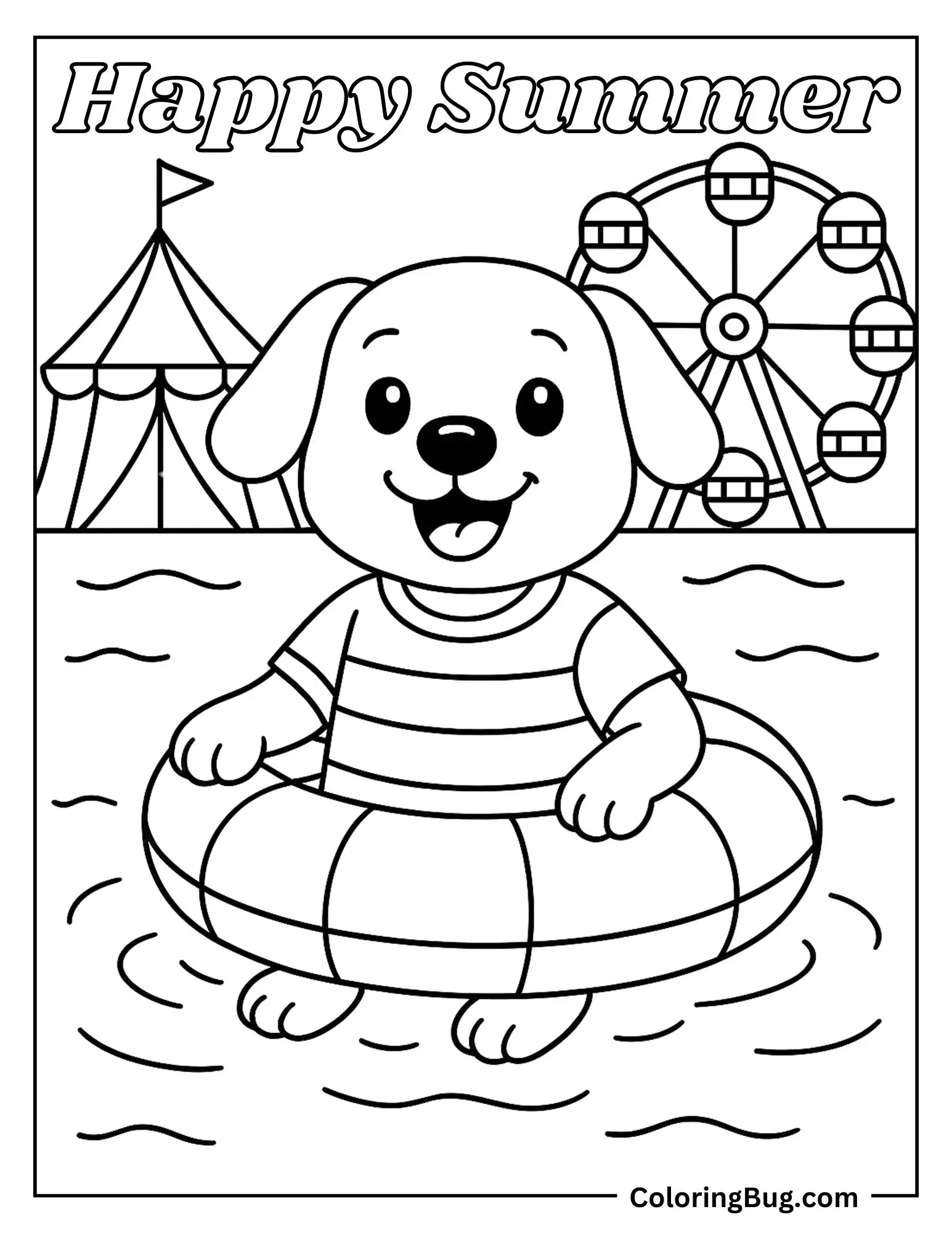 Dog on Summer Fun Fair Coloring Sheet