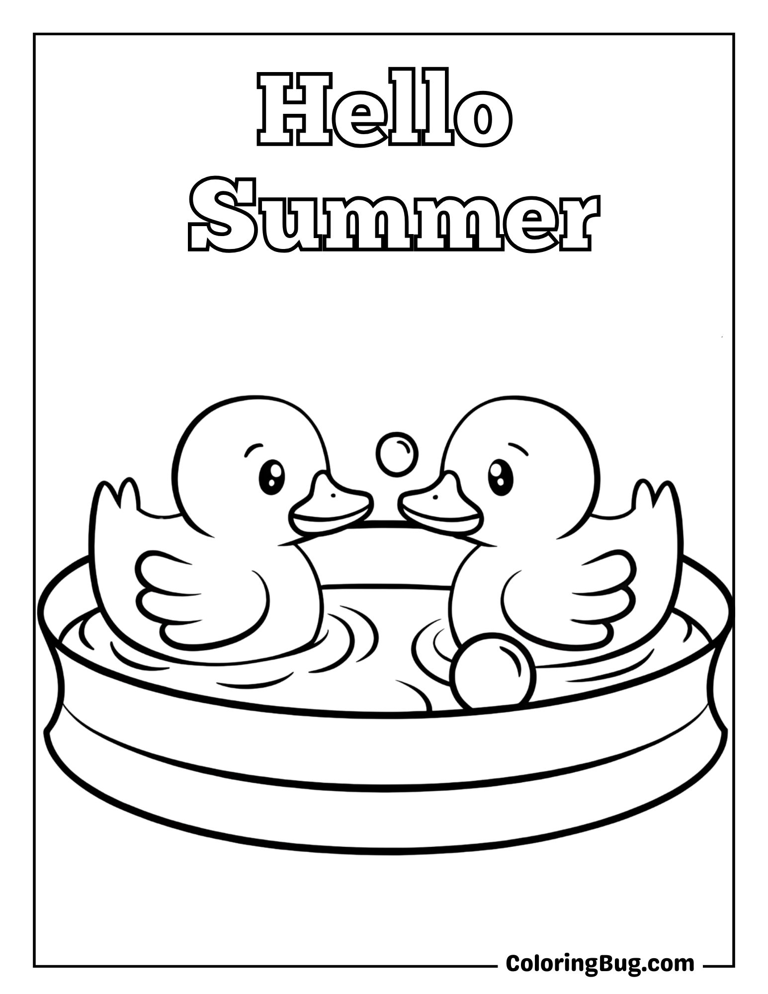 Duckling in a Paddling Pool Coloring Sheet