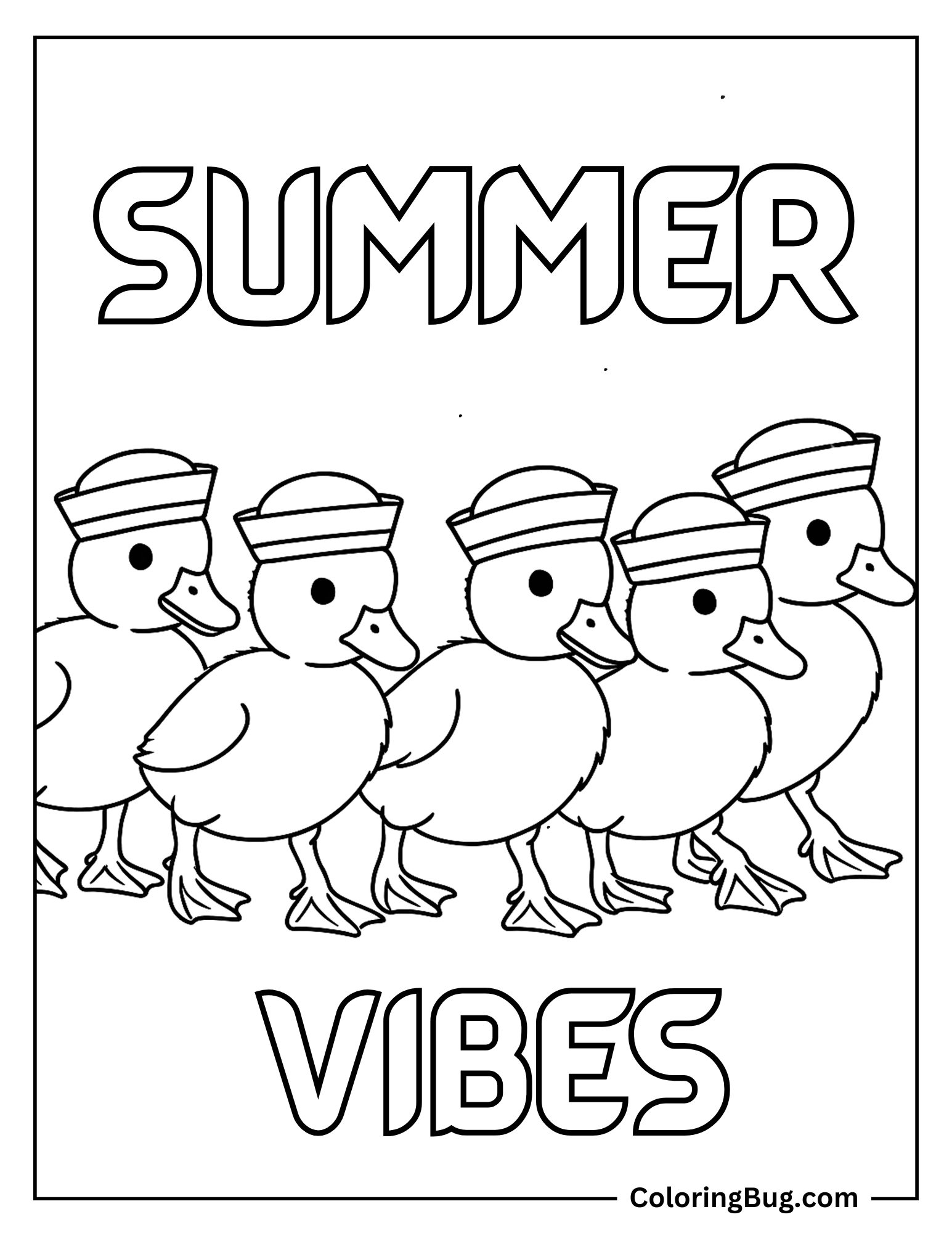Ducklings in Sailor Hats Coloring Sheet