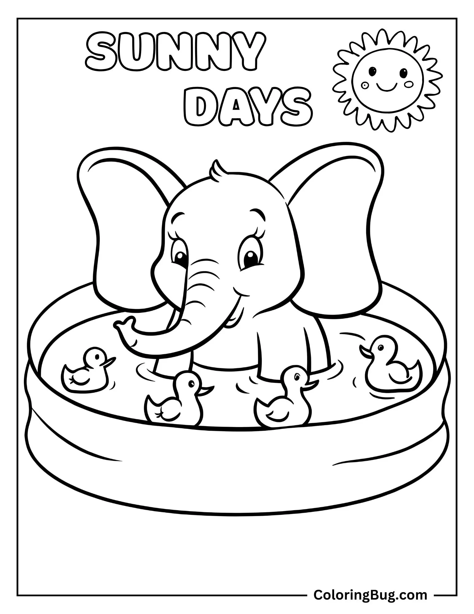 Dumbo in The Pool With Cute Ducks Coloring Sheet