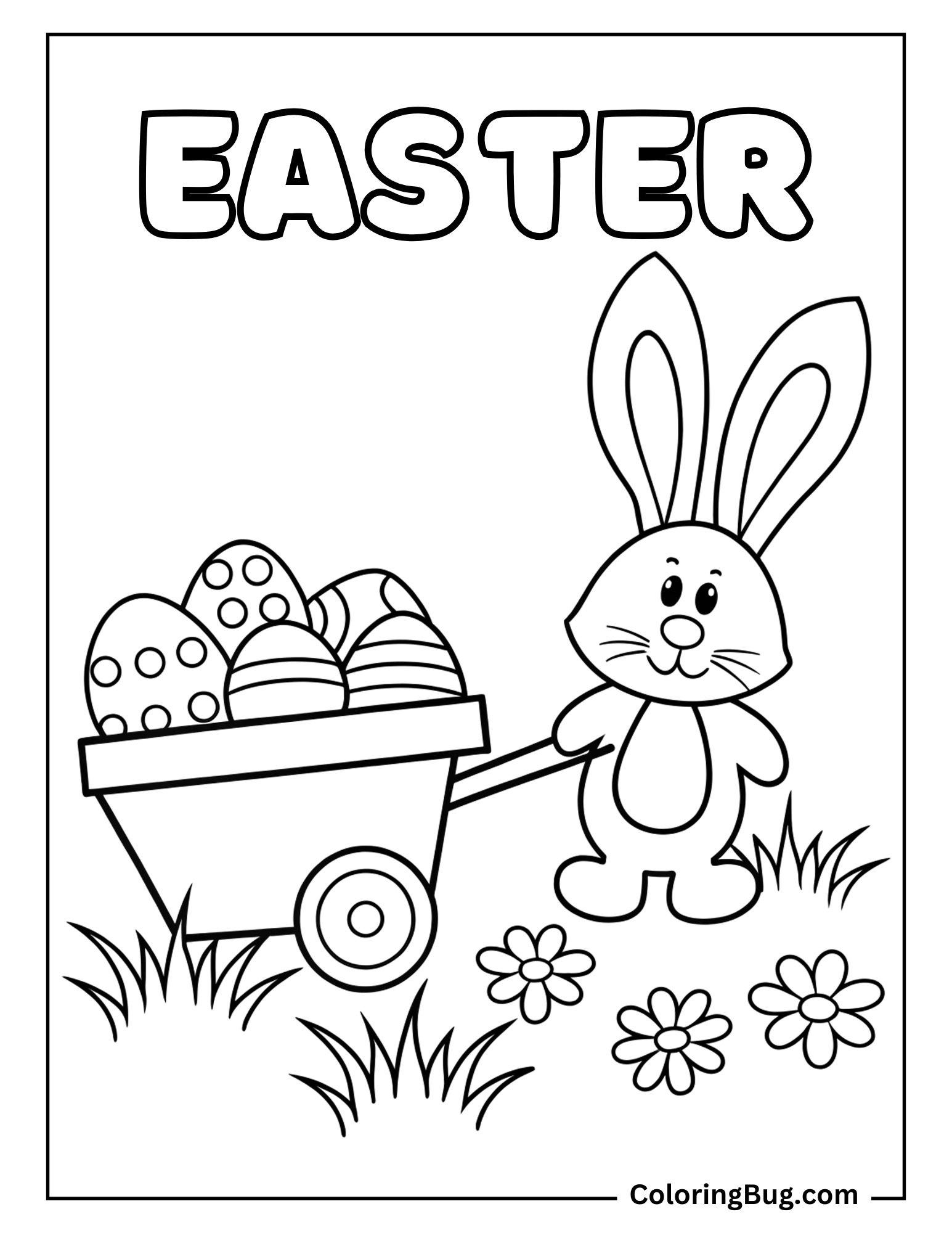 Easter Bunny Delivering Easter Eggs Coloring sheet