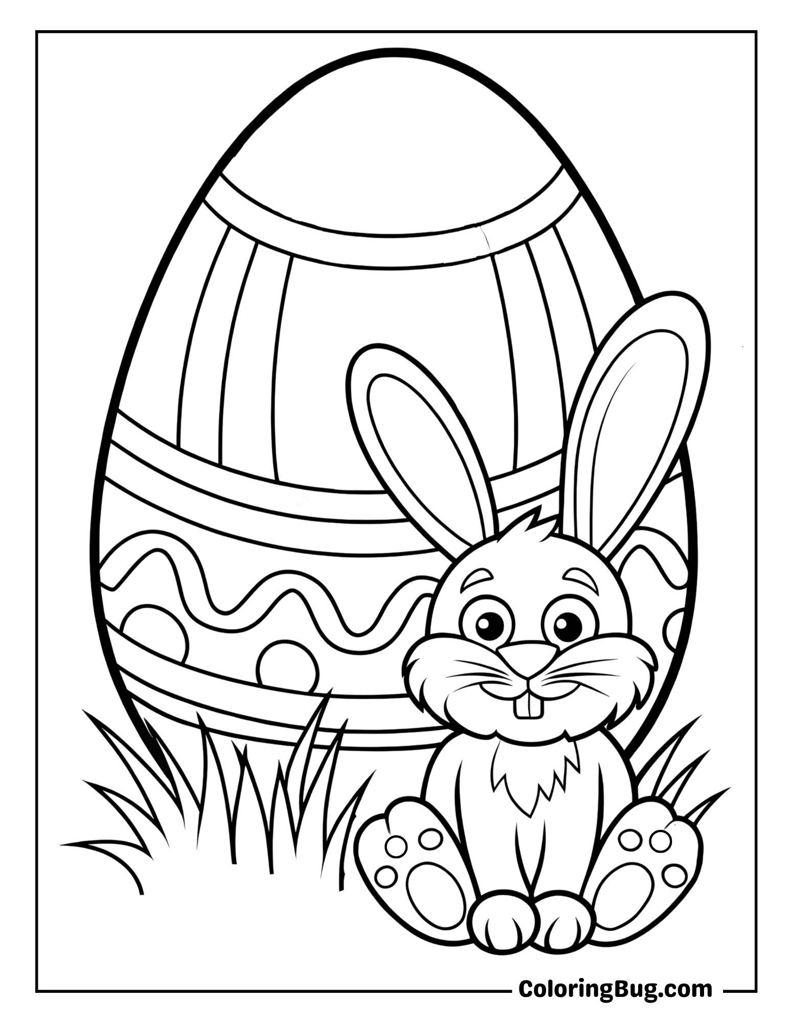 Easter Bunny Sitting Beside a Giant Easter Eggs Coloring Sheet