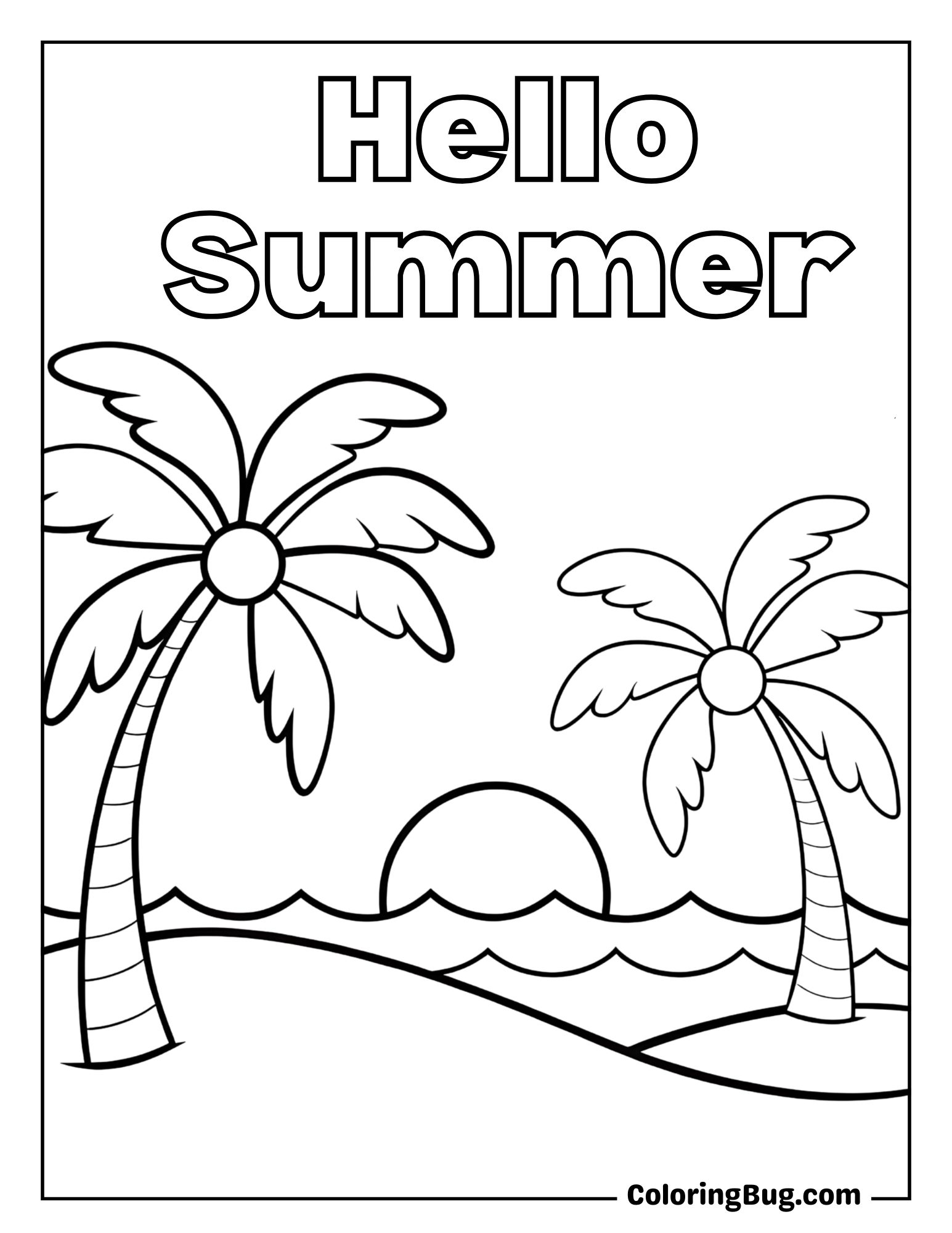 Easy Beach Landscape Coloring Sheet