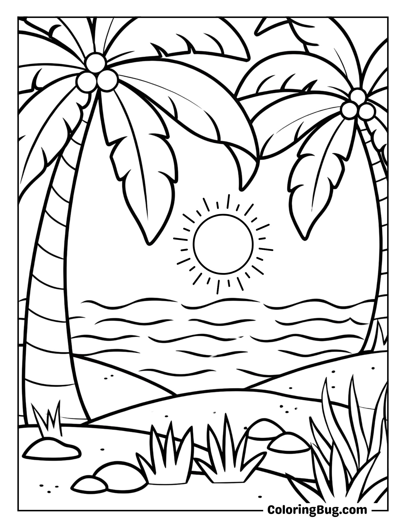 Easy Beach Landscape Coloring Sheet
