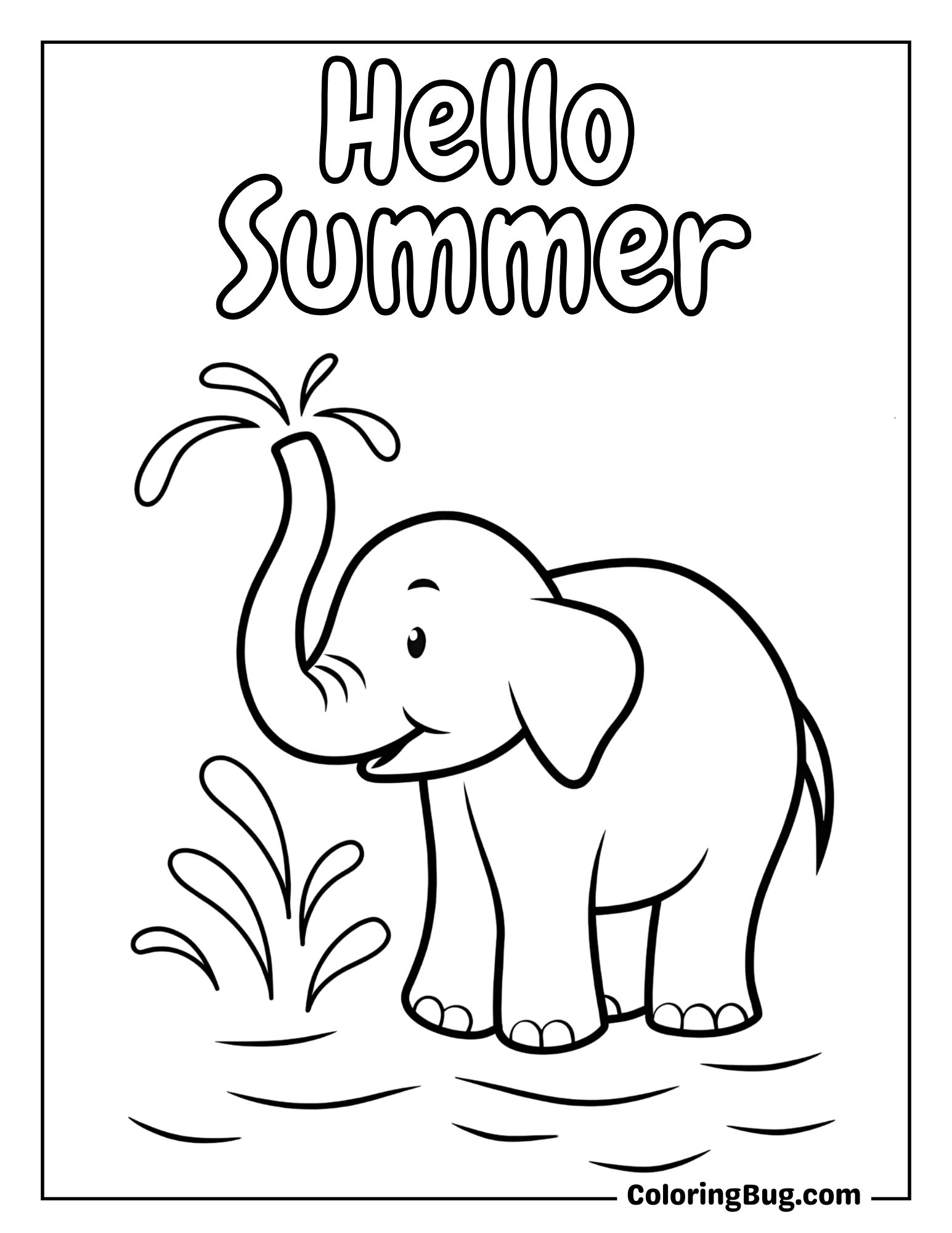 Elephant Playing with Water in Summers Coloring Sheet