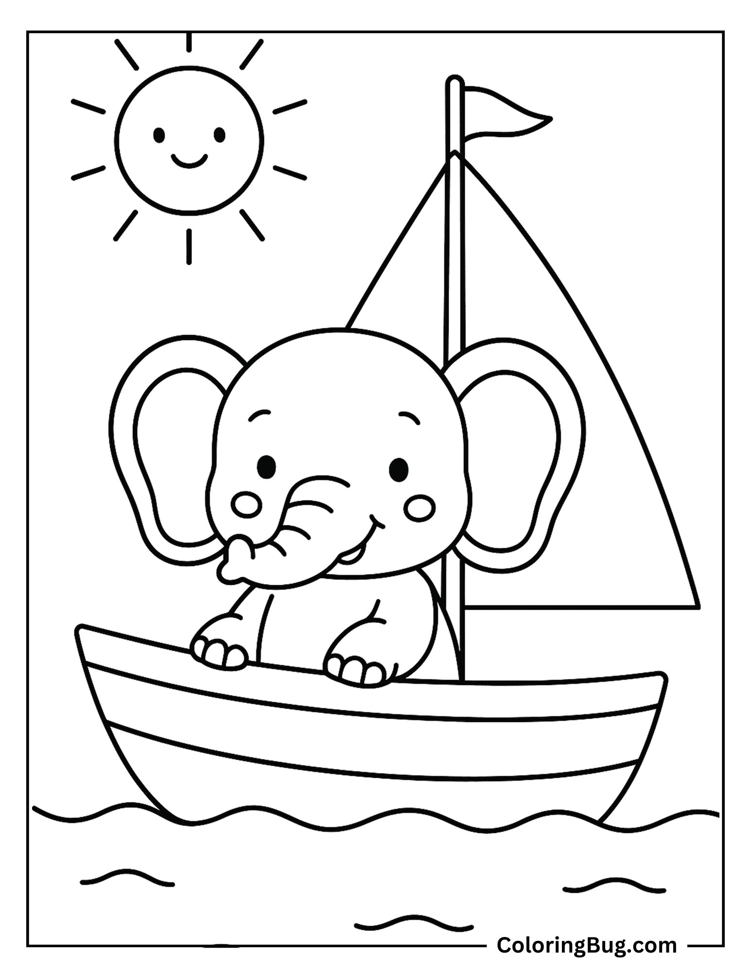 Elephant Sailing Coloring Sheet