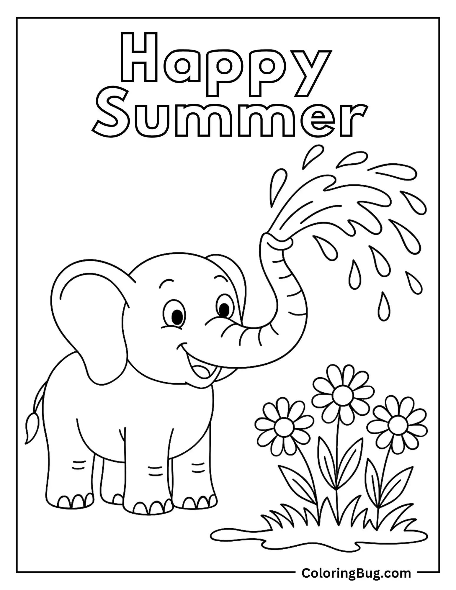 Elephant Spraying Flowers With its Trunk  Coloring Sheet