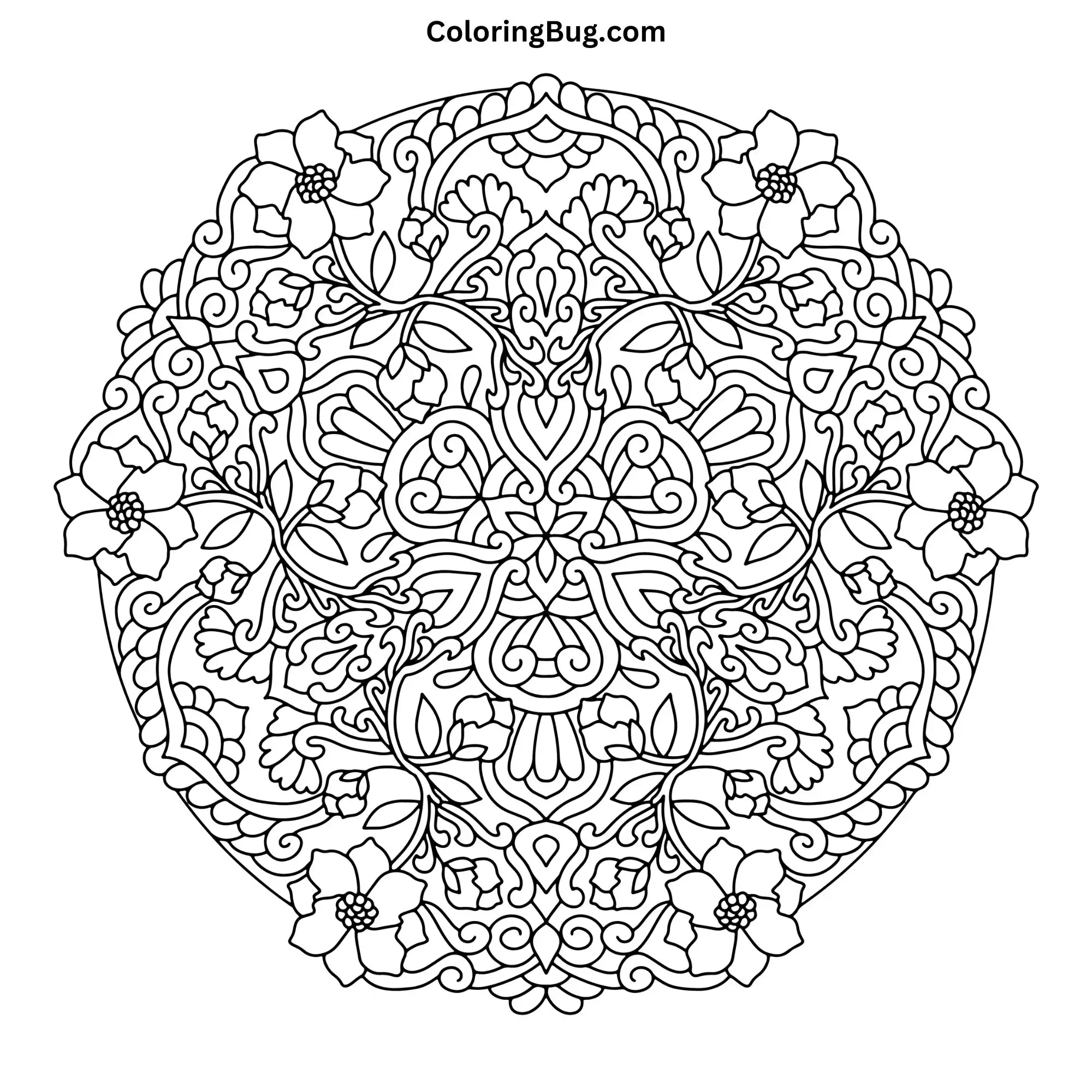 Flower Mandala Coloring Page (Hand-Drawn)