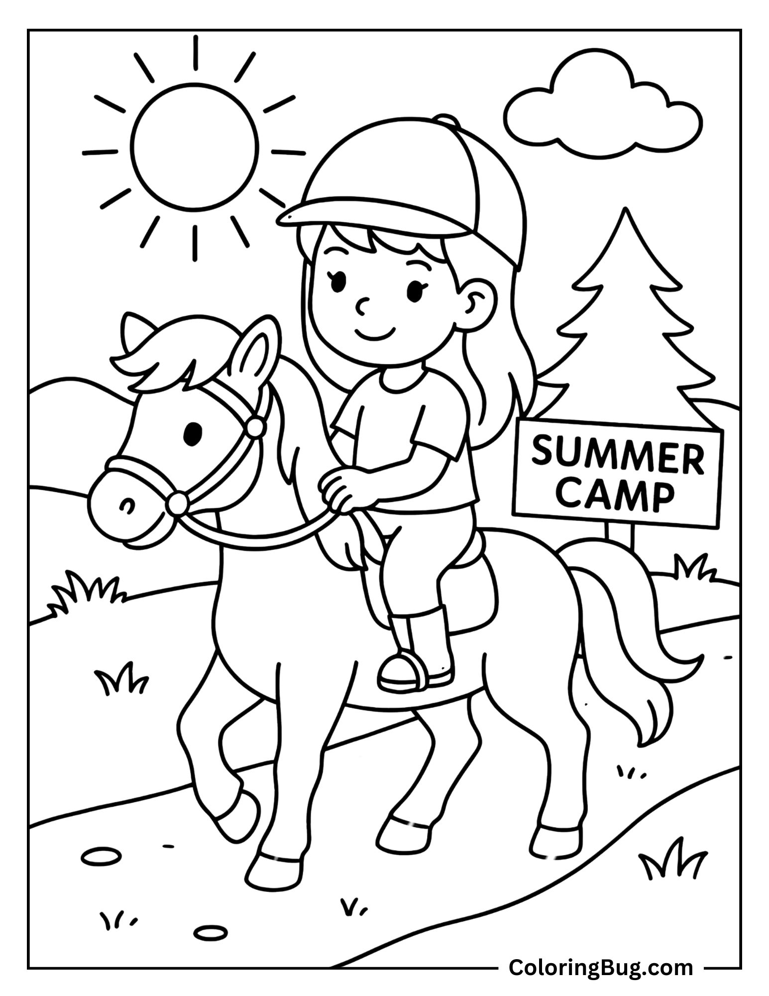 Girl Ridding a Horse on Summer Fair Coloring Sheet